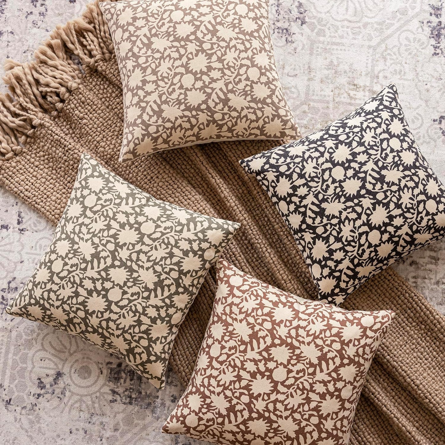 Foindtower Set of 2 Decorative Floral Long Body Lumbar Throw Pillow Covers Neutral Farmhouse Cushion Covers Boho Vintage Pillowcase For Couch Sofa Bedroom Living Room Home Decor Outdoor,14×36 Inch,Tan