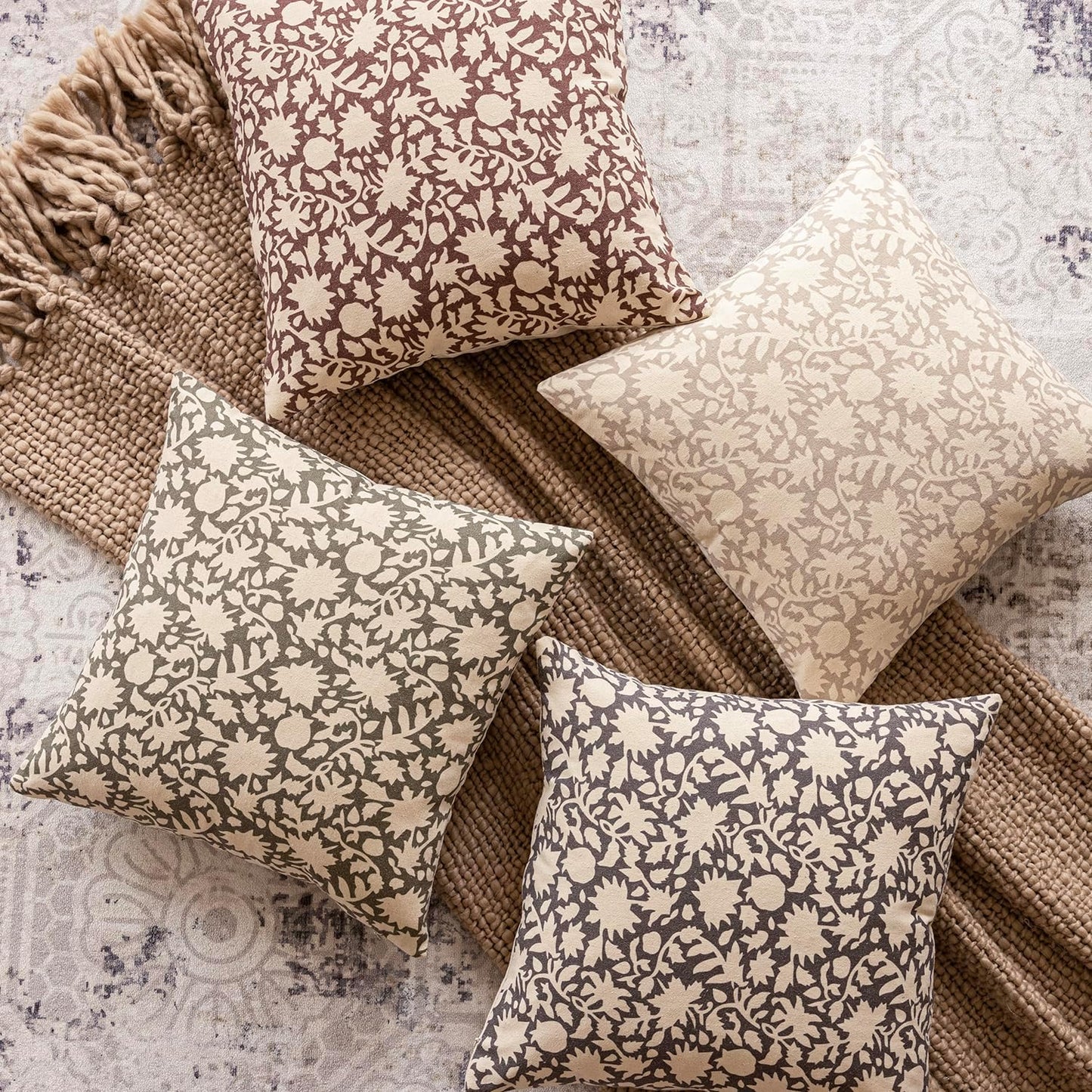 Foindtower Set of 2 Decorative Neutral Floral Throw Pillow Covers Accent Farmhouse Cushion Covers Boho Lumbar Pillowcase for Couch Sofa Bedroom Living Room Home Decor Outdoor,12×20 Inch,Wine Red