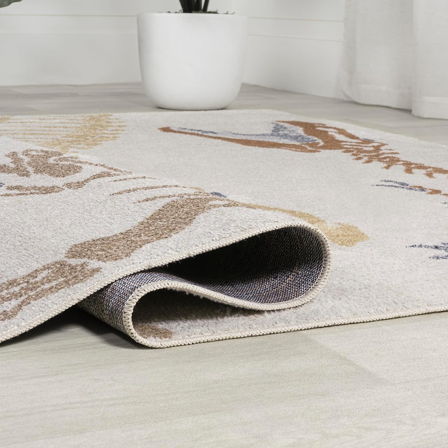 JONATHAN Y Machine-Washable Cream/Multi Indoor Area Rug, 3x5, Kingdarr T-Rex Modern, Casual, Kids & Novelty for Living Room, Dining Room, Bedroom, Kitchen Easy-Cleaning, Non-Shedding (KDW103A-3)