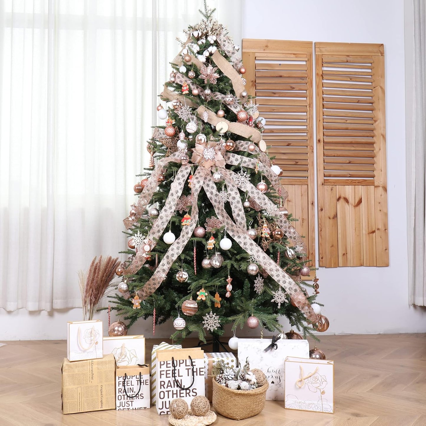 100-Pack Various Shatterproof Christmas Balls, Christmas Decorative Ball Ornaments for Xmas Tree- Rose Gold