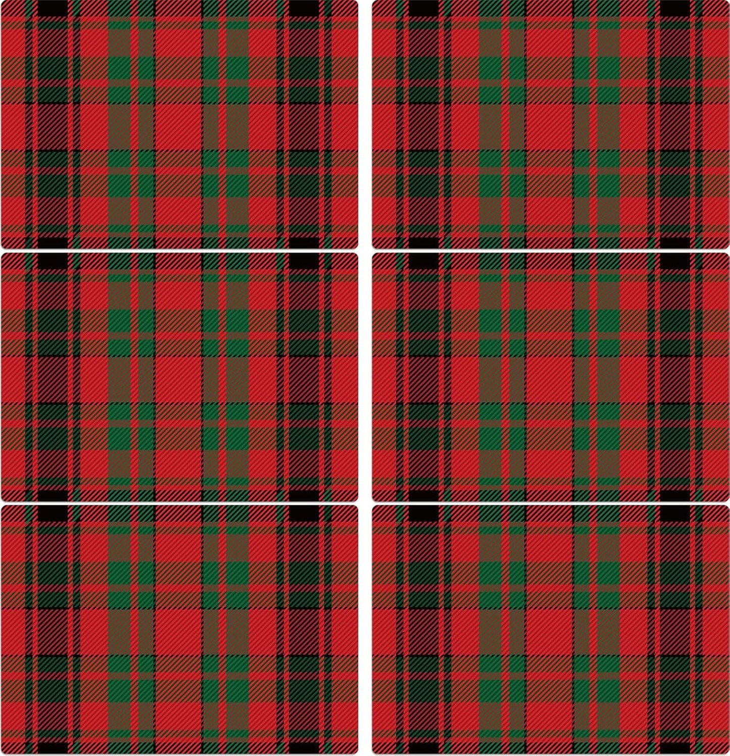 Christmas Placemats Set of 6 Red and Green Plaid Plastic Table Mats Recyclable Place Mats Washable Farmhouse Holiday Table Decoration for Indoor Outdoor Christmas Party Kitchen Dining