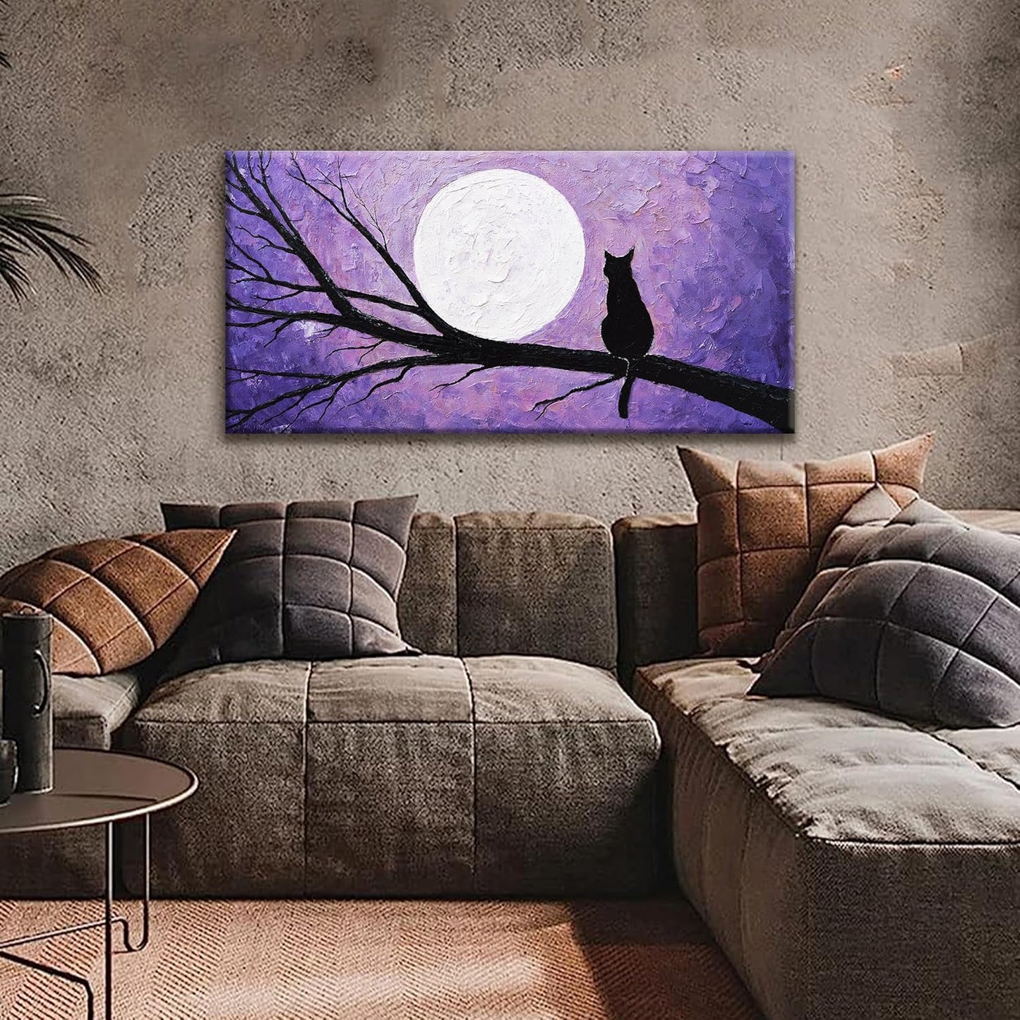 QSQ Cat Wall Art Prints Painting Canvas Art Wall Decor Funny Monet Cat Under The Moonlight Abstract Wall Art Posters Picture For Bedroom Bathroom Office Home Decor Aesthetic 20" × 40"