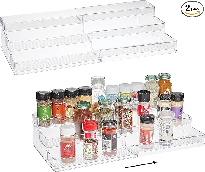 SIMPLEMADE 3-Tier Spice Rack Organizer - Versatile Storage Shelf for Kitchen, Bathroom, Bedroom & Office, Set of 2, Expandable Clear