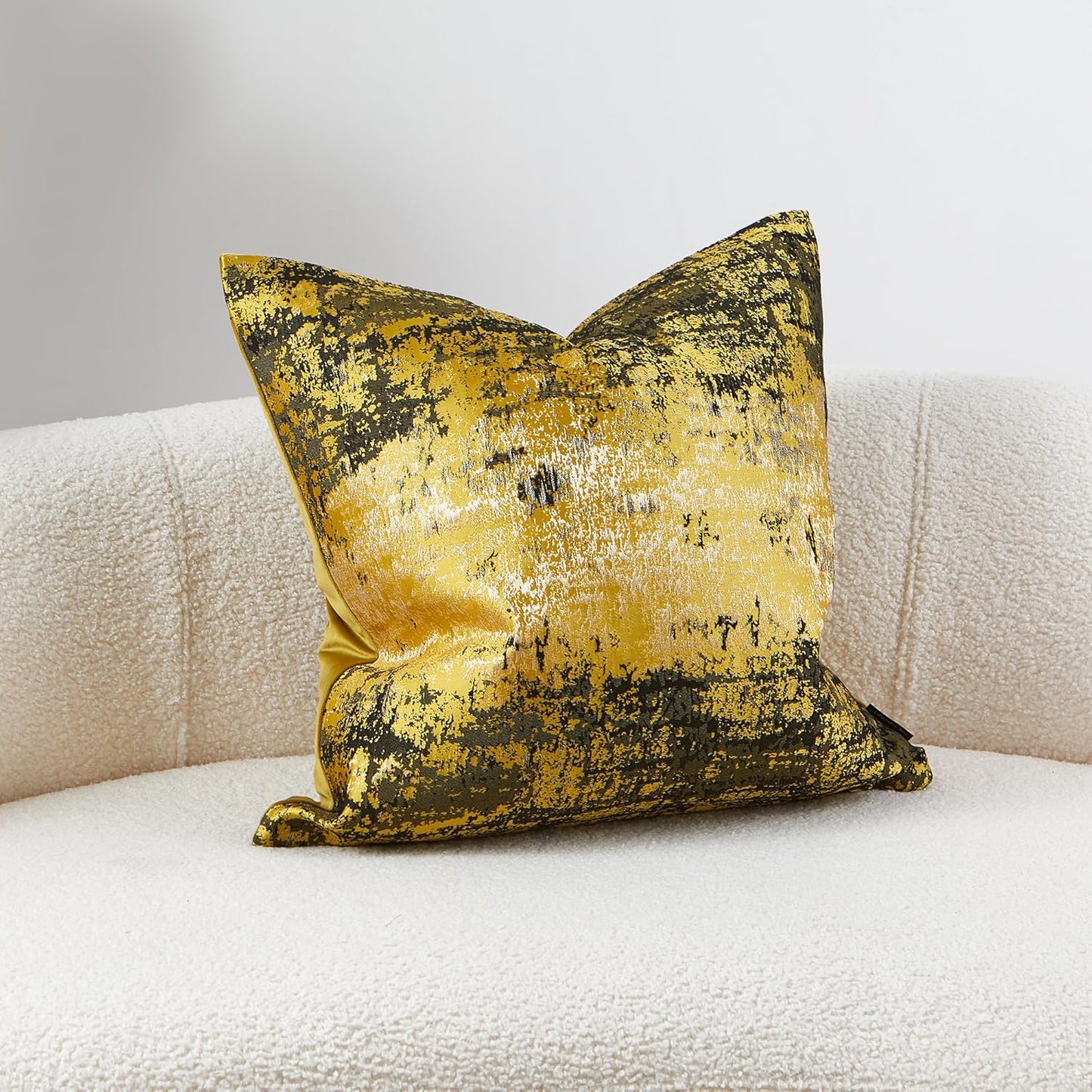 THE-TINOART Sun Gold & Black Jacquard Pillow Cover 24x24 - Luxury Embroidered Decorative Throw Pillow Cover, Reversible with Metallic Thread & Velvet Backing, Elegant Home Décor