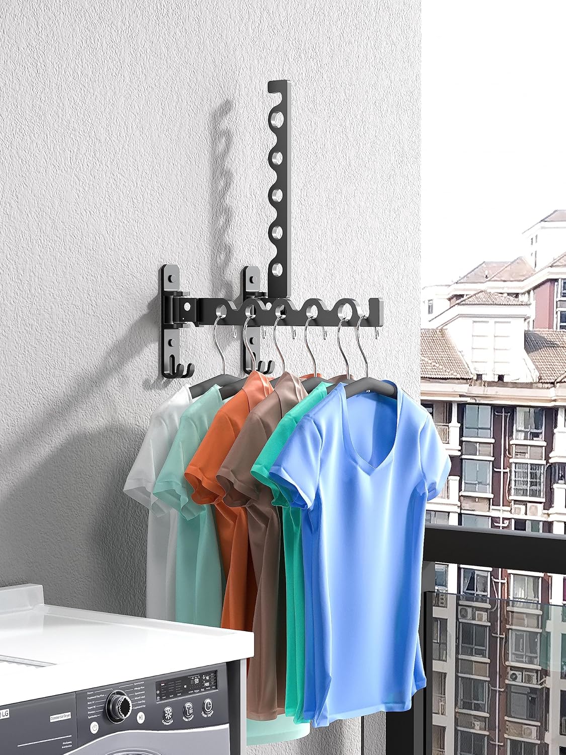 Dr.DJ Wall Hanger for Clothes, Coat Hanger Mounted Matte Black Retractable Clothes Drying Organizer Rack Garment Hooks Aluminium Folding Indoor Space Saver (2 Racks) Black