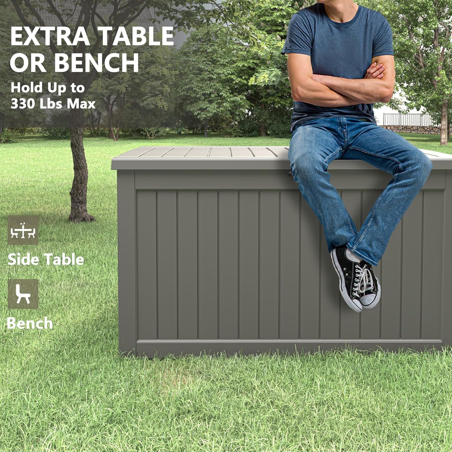 Outdoor Storage Box, 230 Gallon Deck Box, Waterproof and UV Resistant Large Resin Storage Bin, Organization and Storage for Patio Furniture, Outdoor Cushions, Garden Tools, Lockable