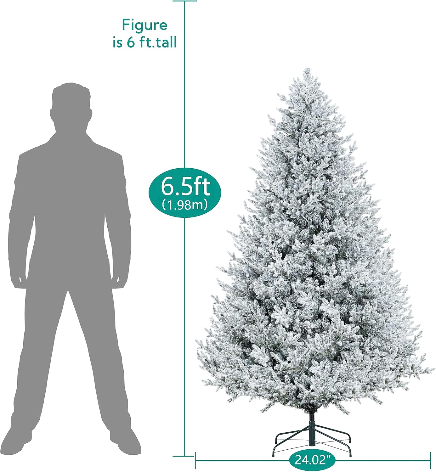 Naomi Home 6 5ft Frosted Christmas Tree with Lights Realistic Snow Flocked Christmas Tree Prelit with 2456 Branch Tips 450 Warm Lights and Metal Stand Aritificial