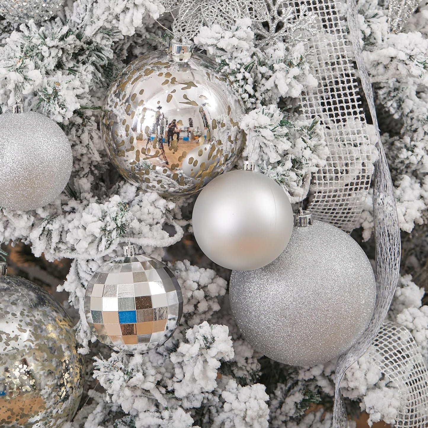 XmasExp Large Christmas Ball Ornaments,2pcs Silver Giant Shatterproof Plastic Hanging Mercury Xmas Ball Decorations Christmas Tree Ornaments (Silver, 6")