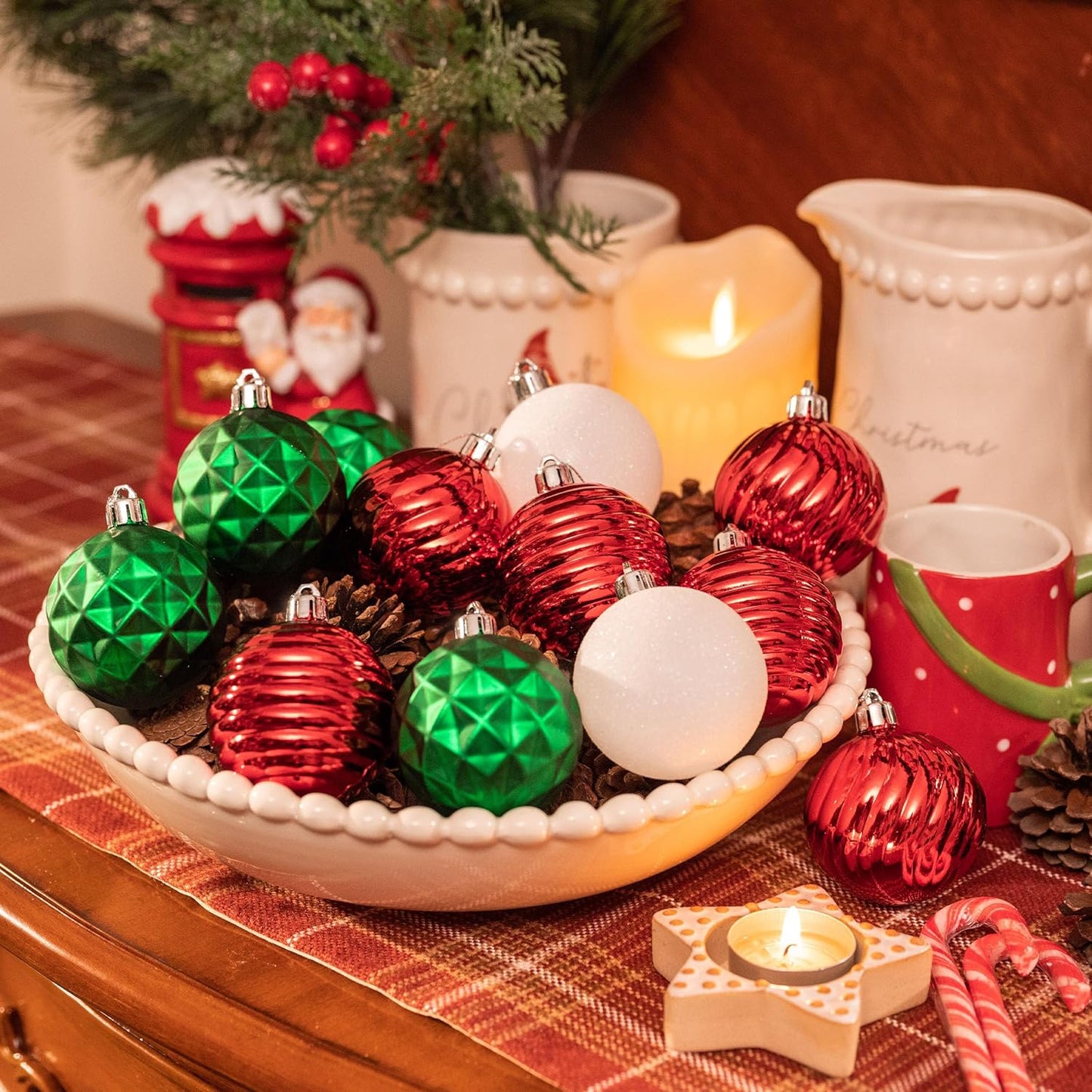 Valery Madelyn Christmas Ornaments Tree Decorations Set for Fall Halloween, 24ct Red Green White Shatterproof Ball Ornaments, 2.36" Hanging Ornament Bulk for Xmas Holiday Party Decor