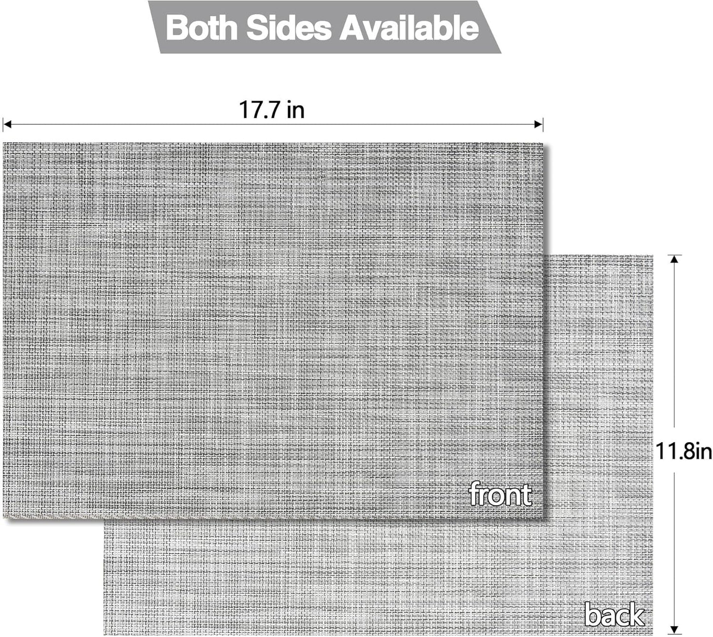 Placemats Set of 8 - Easy Clean Washable Vinyl Placemats - Wipeable Heat Resistant Table Mats for Dining Table - 17.7x11.8 Inch (8, Black & White Two-Tone)