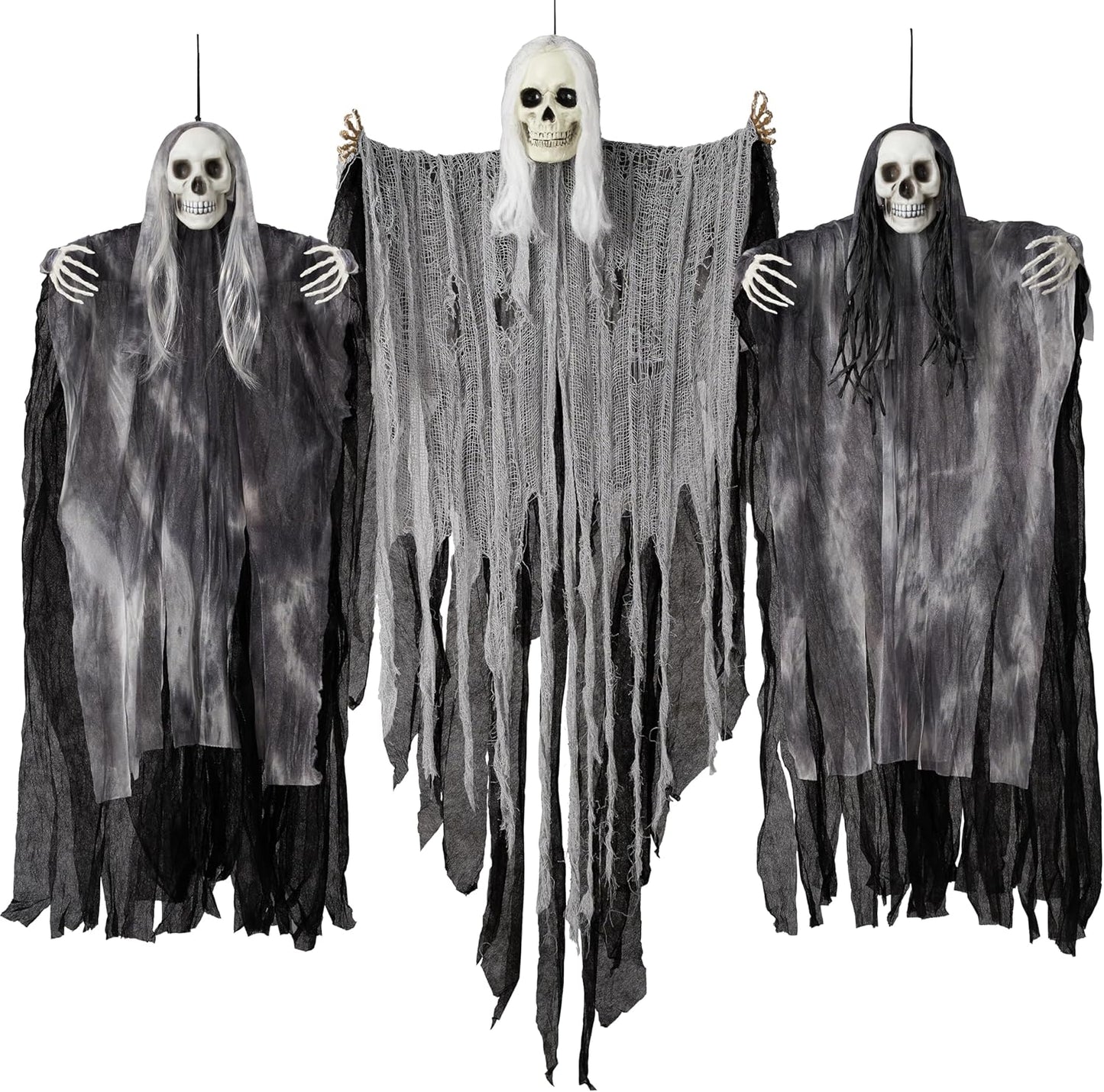 JOYIN 3 Pack Hanging Halloween Skeleton Ghosts Decorations Outdoor, Grim Reapers for Best Halloween Outdoor Decorations, Haunted Haunted House Prop, Party Supplies