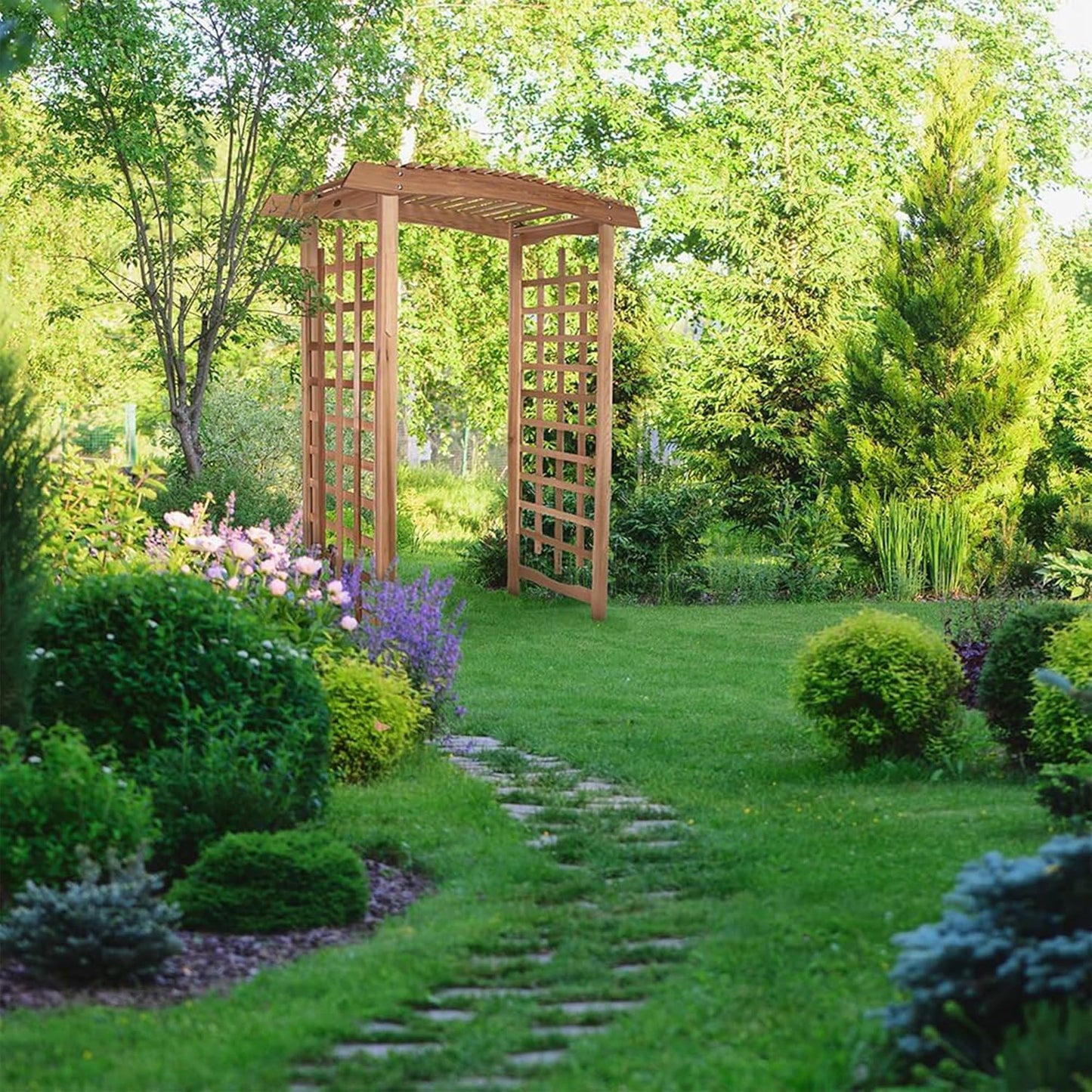All Things Cedar 8-Foot Pagoda Arbor Garden Arch Trellis for Climbing Plants, Transform Garden or Patio Spaces, Made from Premium Western Red Cedar