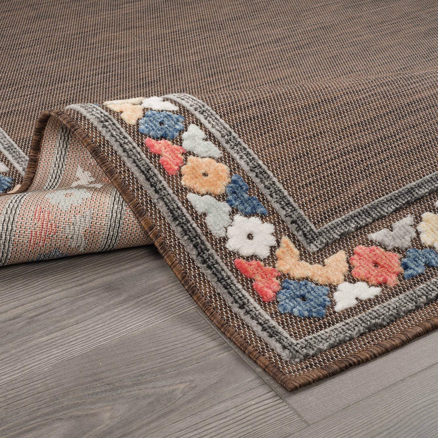 Beverly Rug Outdoor Rug 6x9 Modern Bordered Area Rugs for Indoor and Outdoor Patio Easy to Clean Non Shedding Living Room Porch Garden Washable Outside Carpet (6 x 9 Brown)