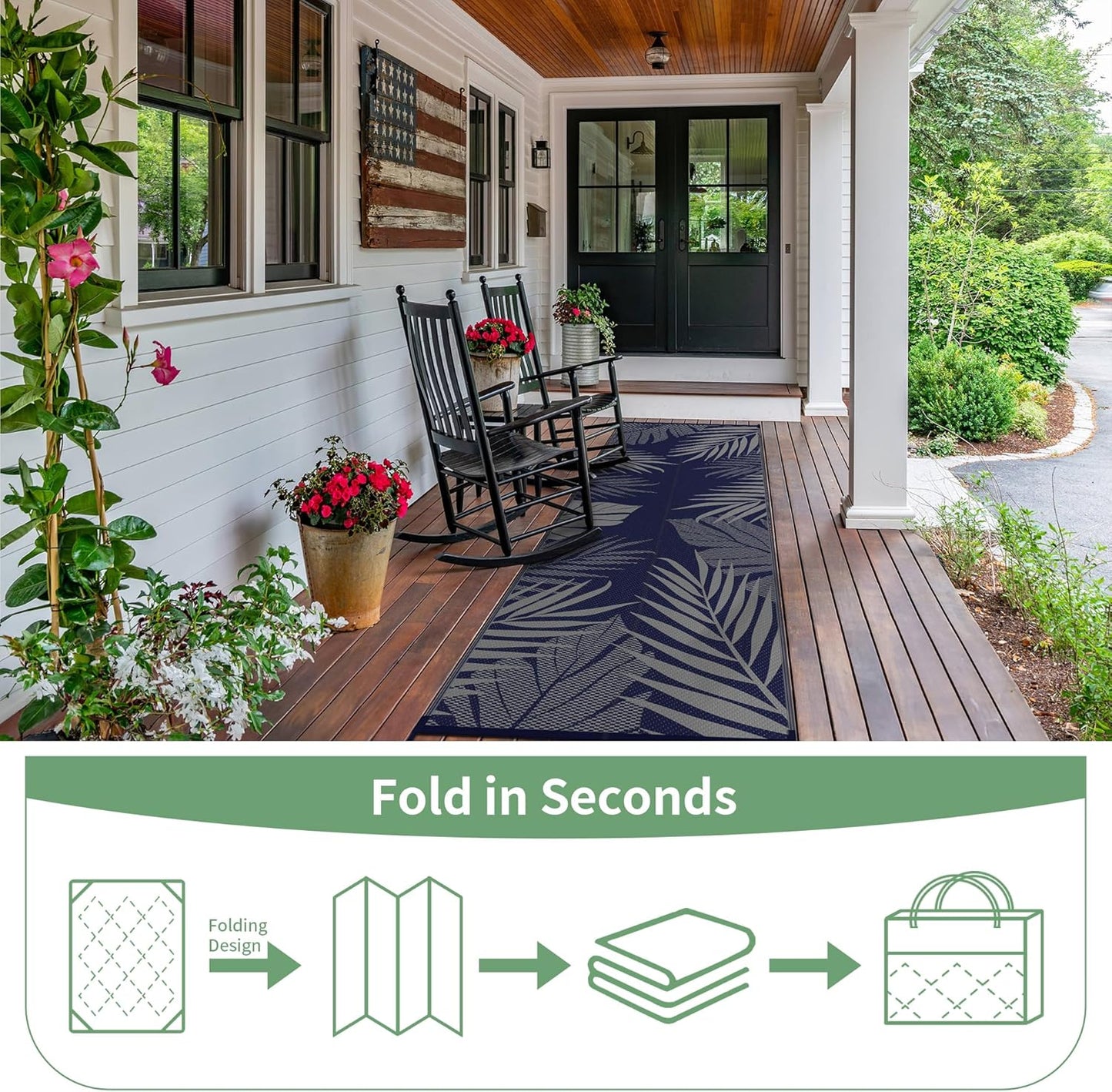 GENIMO Outdoor Rug 2.5' x 8' Waterproof for Patios Clearance, Reversible Outdoor Plastic Straw Camping Rug Carpet, Large Area Rugs Mats for RV, Camper, Deck, Balcony, Porch, Beach, Picnic, Blue&Grey