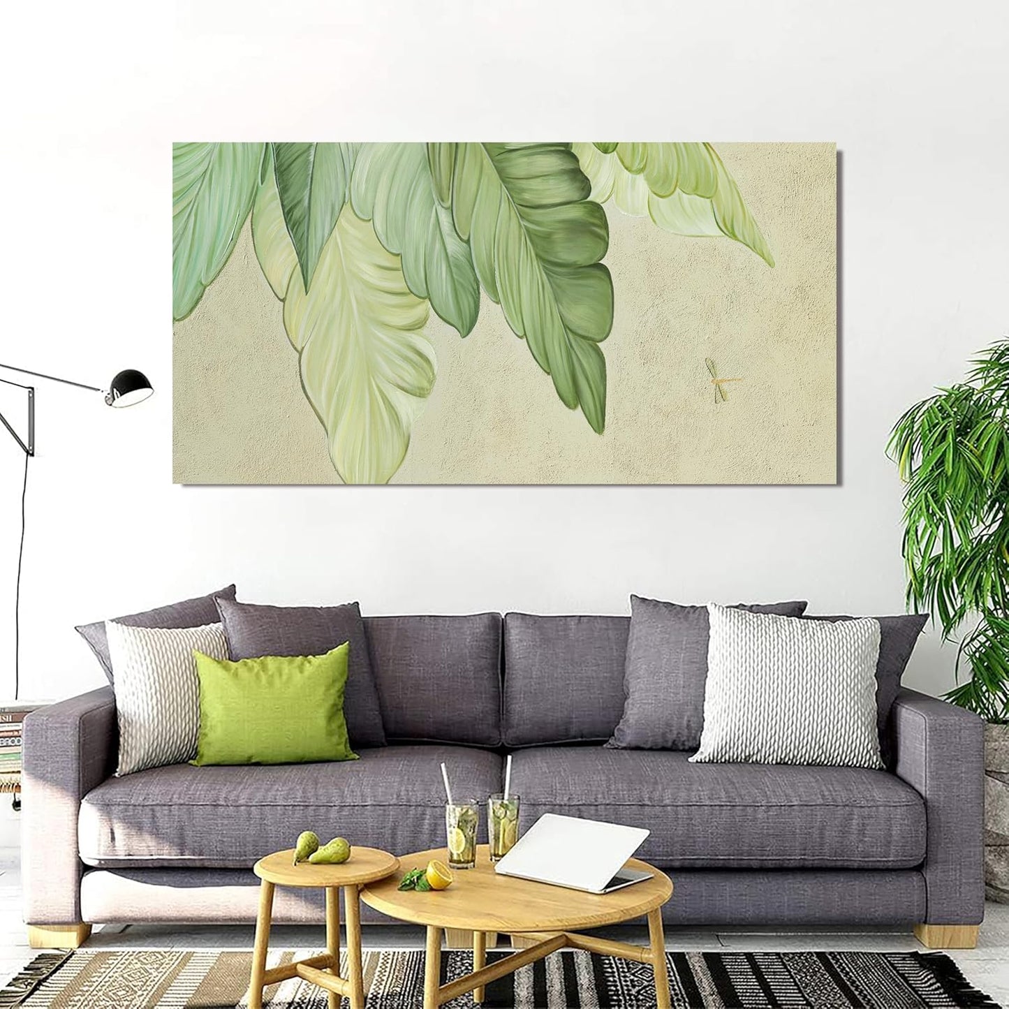 Canvas Wall Art Decor Large Modern Green Wall Art Prints Wall Art Pictures for Living Room Art Work for Wall Decor Boho Botanical Wall Art Oversized Artwork for Walls Bedroom Office Decor 29" X 58"