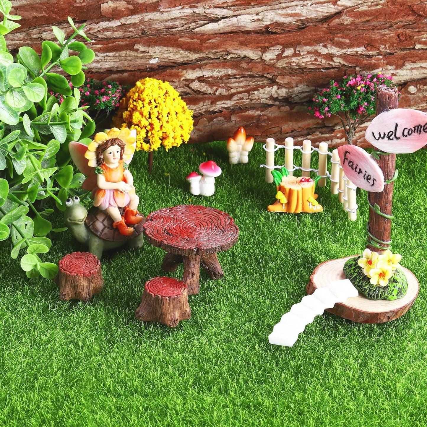 Elcoho 18 Pieces Fake Grass for Crafts Fairy Garden 6 x 6 Inches Artificial Garden Grass for Miniature Ornament Dollhouse DIY Decoration