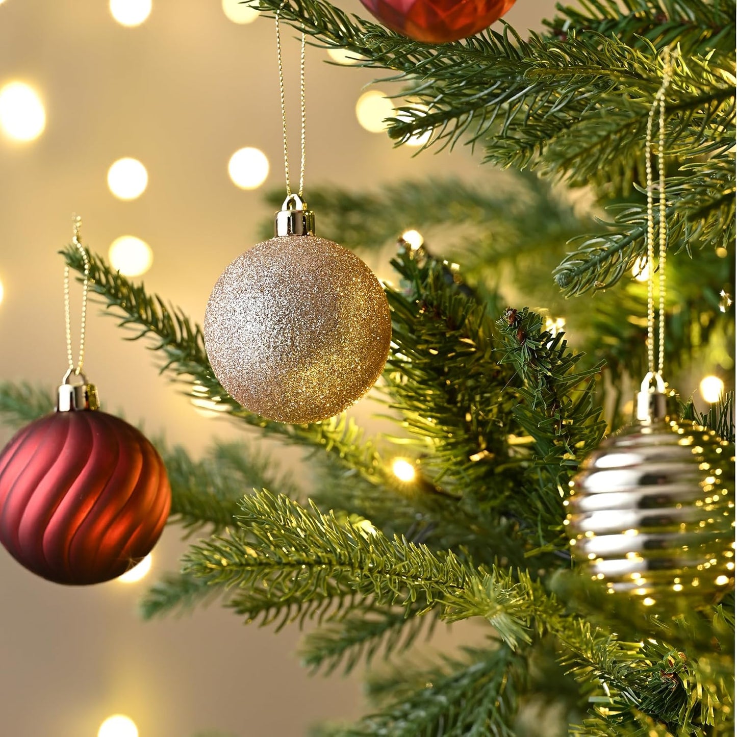 Valery Madelyn Christmas Ornaments Tree Decorations Set for Fall Halloween, 24ct Burgundy Red Gold Shatterproof Ball Ornaments, 2.36" Hanging Ornament Bulk for Xmas Holiday Party Decor