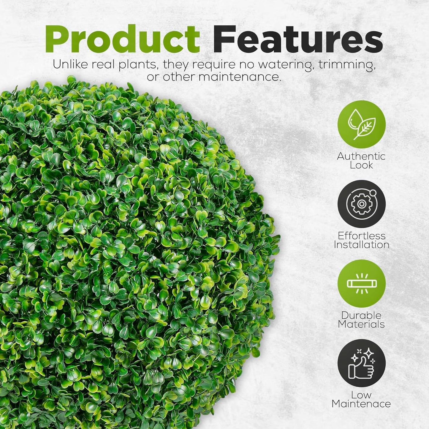 DRAY Premium 20.87" Faux Boxwood Balls – Set of 2 Artificial Topiary Spheres for Outdoor & Indoor Use – Realistic, UV-Resistant, Weatherproof Decorative Greenery – Check Measurements