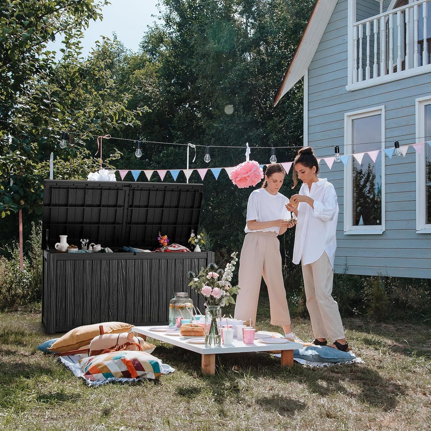 180 Gallon Outdoor Storage Box – Waterproof Deck Box for Garden & Patio,Black