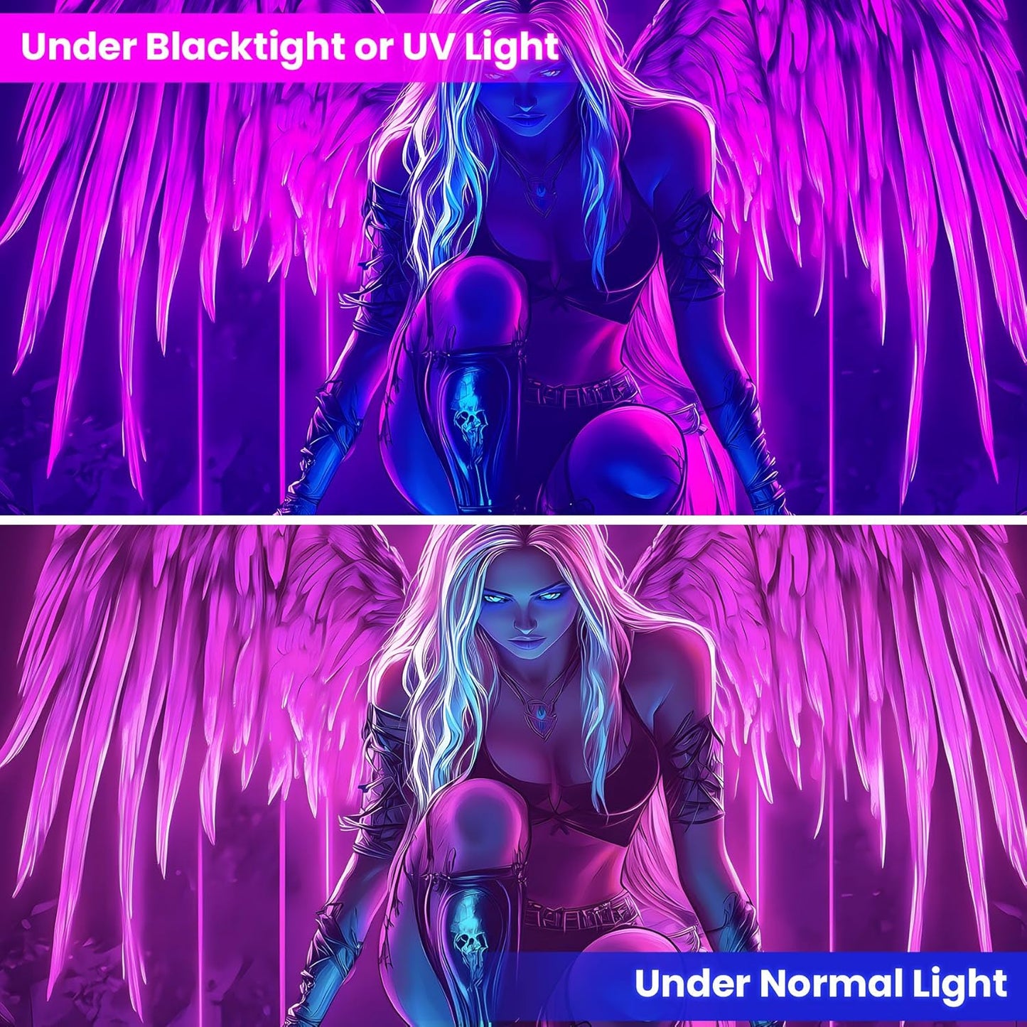 Blacklight Tapestry,WingTapestry Glow In The Dark,UV Reactive Black Light Upright Posters Wall Hanging for Bedroom Dorm Living Room Backdrop Decor (wing8, 90L" x 70W")