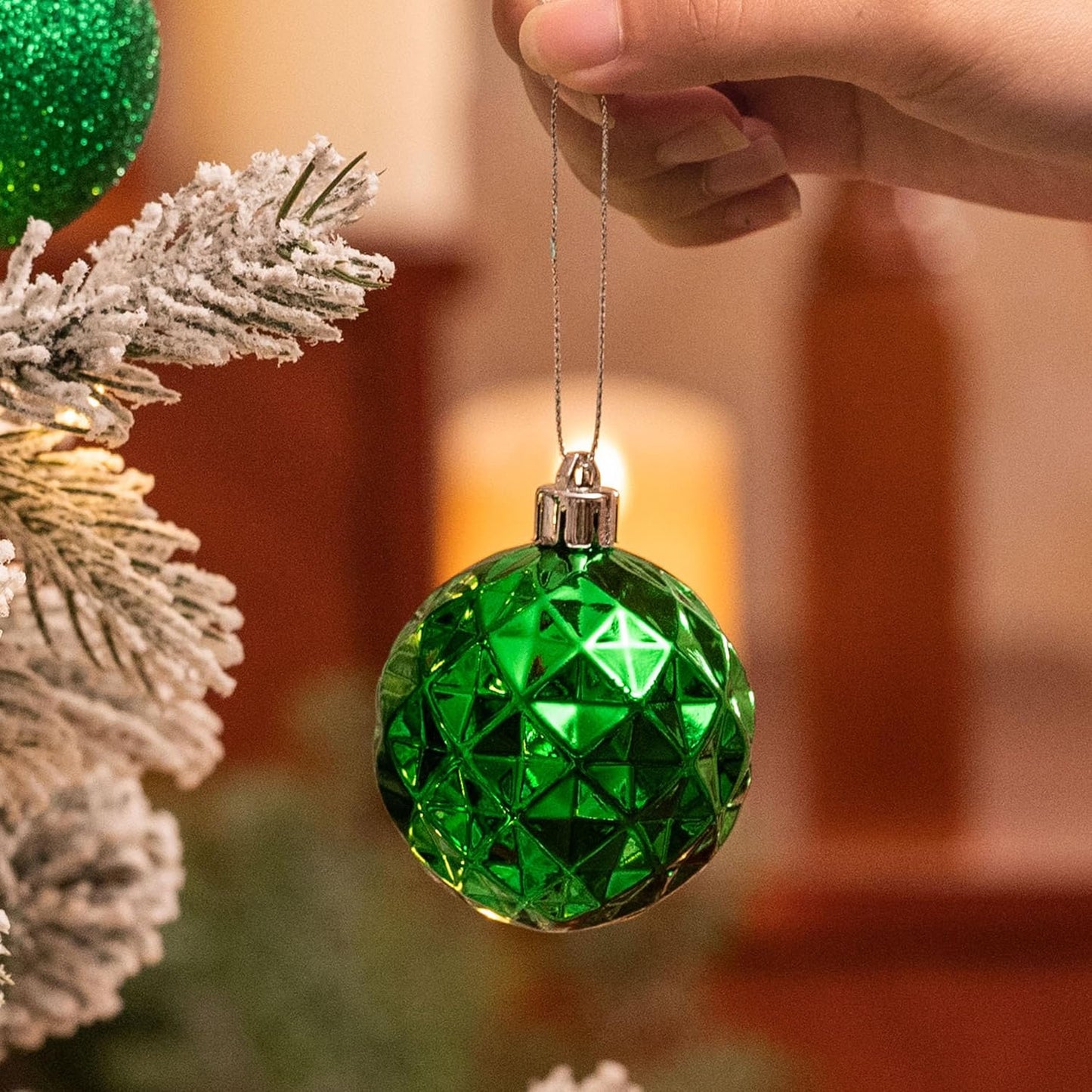 Valery Madelyn Christmas Ornaments Tree Decorations Set for Fall Halloween, 24ct Green Shatterproof Ball Ornaments, 2.36" Hanging Ornament Bulk for Xmas Holiday Party Decor