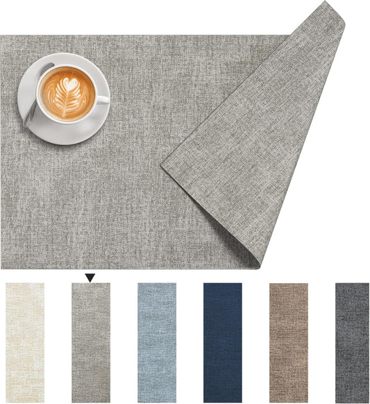 DOLOPL Placemats Set of 8, Reversible Wipeable & Heat Resistant Place Mats, Modern Faux Leather Table Mats for Kitchen, Neutral Waterproof Tablemats for Dining Table Decor, Wedding, Party(Grey)