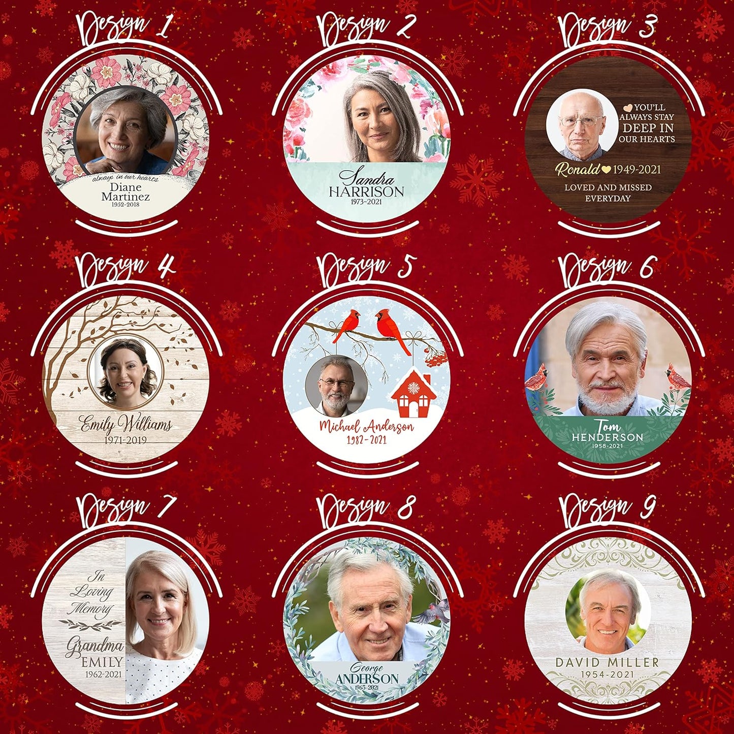 Cardinal Birds 2, Memorial Christmas Ornament Personalized with Photo, Name & Date - Upload Photo & Picture - 7 Designs, Memorial Ornaments Loss of Loved Ones – D6