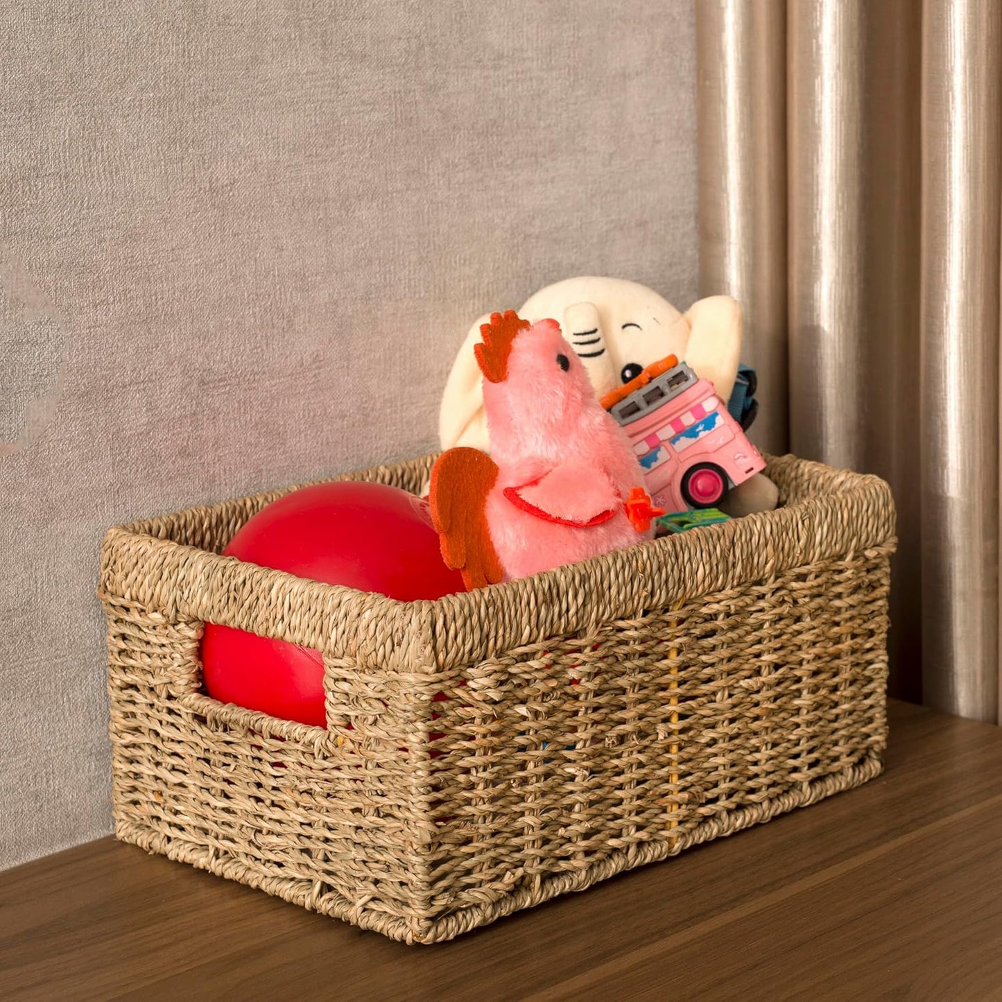 CENBOSS Wicker Baskets (Medium, Seagrass, 1PC) Rattan Storage Baskets for Shelves, Woven Seagrass Holder