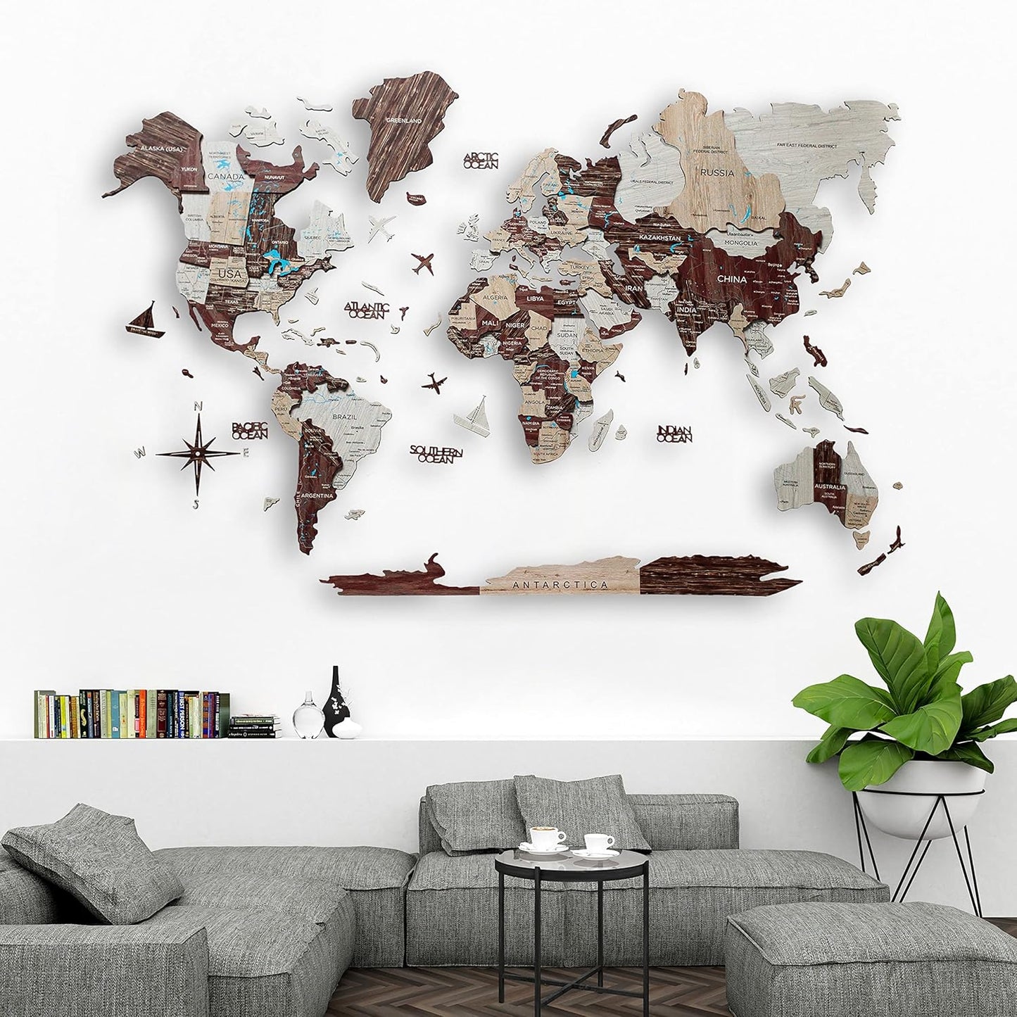 Handmade 3D Wood World Map Wall Art Large Wall Decor Track Your World Travels - Special For Home, Kitchen And Office (X-Large, Cappuccino)