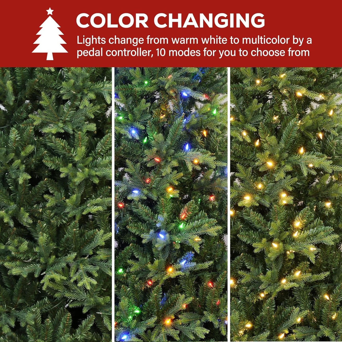 Hykolity 12 ft Prelit Christmas Tree, Artificial Christmas Tree wth 850 Color Changing LED Lights, 8109 PE&PVC Realistic Branch Tips, Metal Stand and Hinged Branches, 10 Modes