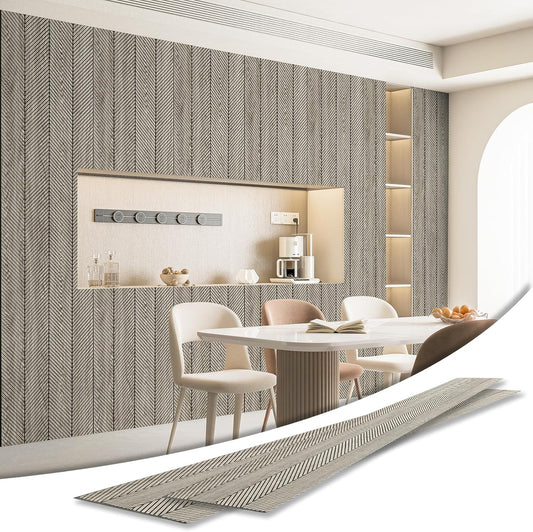 Art3d 4-Pack Glue-On Herringbone Wainscoting Panel for Interior Wall Decor - 104 x 12 Inch Polystyrene Ultralight Slim Slat Wall Panels for Living Room Bedroom, Ashtree