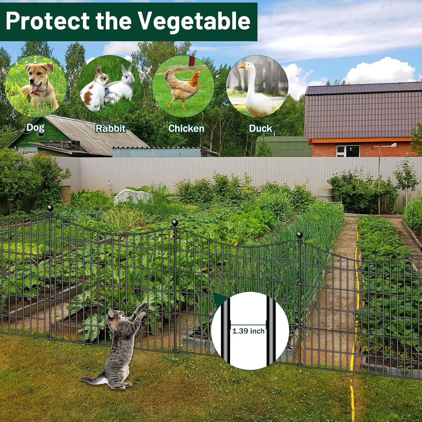 25 Panels Decorative Garden Fence with Gate, 32 in(H) X 59 ft(L) No Dig Dog Fence Animal Barrier Outdoor for Yard, Rustproof Metal Garden Edging and Borders, Temporary Fencing Stakes