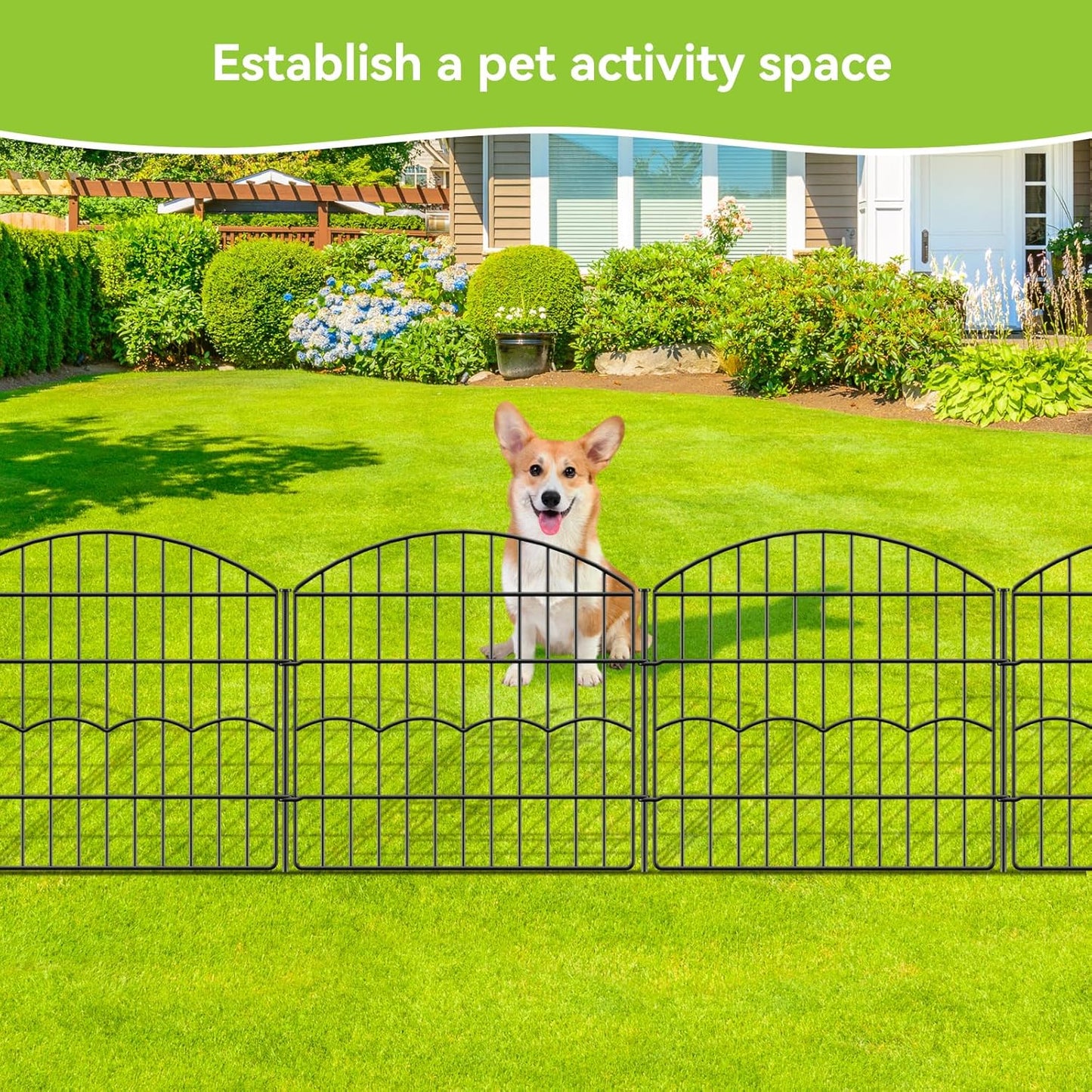 Decorative Garden Fence 6 Panels 12 ft (L)×24in (H) Metal Garden Fences, No Dig Animal Barrier Fencing Rustproof Wire Border Temporary Dog Fence for Patio Outdoor Yard Lawn - Without Door