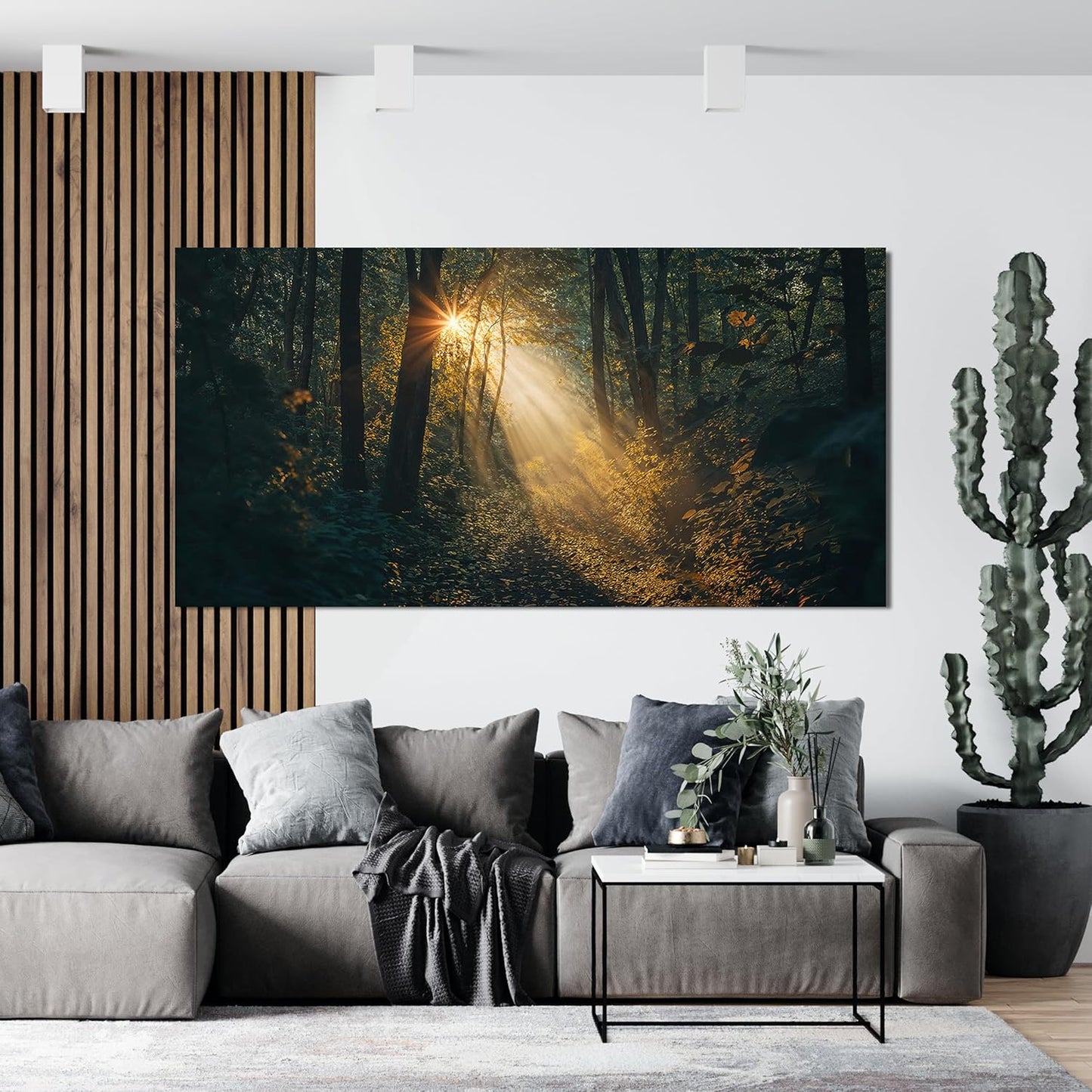 Canvas Wall Art Landscape Dark Green Wall Art Large Sunny Forest Trail Wall Art Decor Artwork For Walls Pictures Prints For Bedroom Decorations Pictures For Living Room Office Wall Decor 24“ X 48”