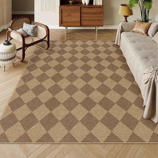 Lahome Checkered Easy Jute 6x9 Rug, Large Rugs for Living Room Dining Room Farmhouse Indoor Outdoor Carpet, Checkerboard Washable Geometric Rug Non Slip Black Carpet for Office Backyard Patio
