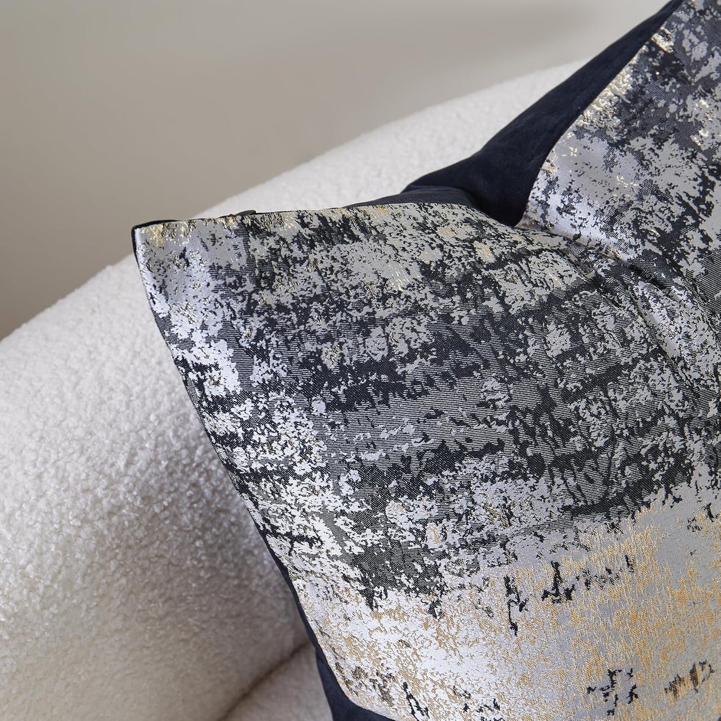 THE-TINOART Charcoal Gray & Black Pillow Cover 24x24 - Gold Embroidered Luxury Jacquard, Modern Reversible Throw Pillow Cover for Sofa/Bed, Velvet Backing