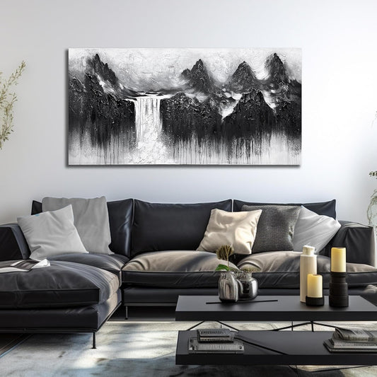 Waterfall Wall Decor for Dining Room Mountain Canvas Wall Art for Bedroom Black and White Pictures for Living Room Size 29 x 58 Inch