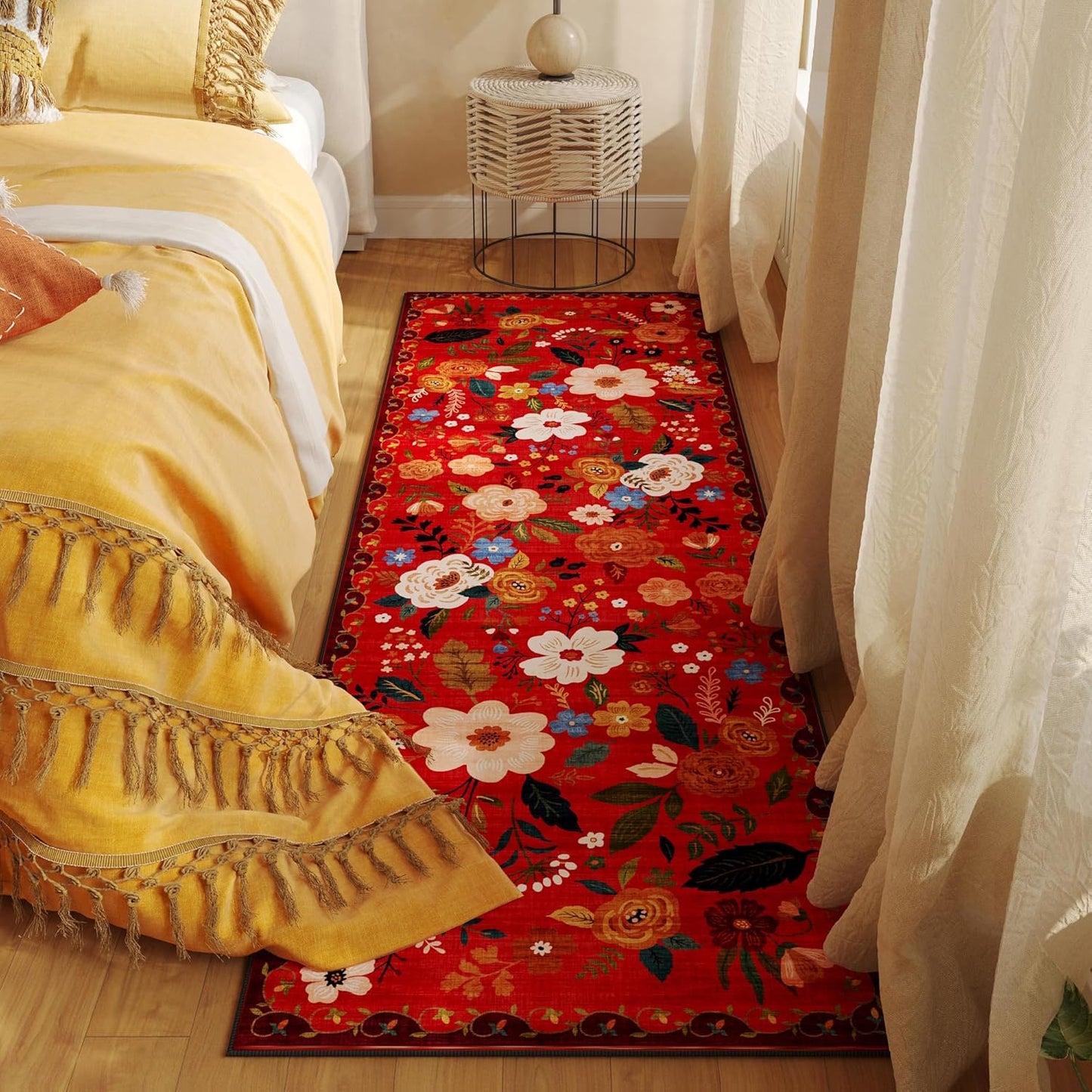 Runner Rug for Hallways Kitchen Rug Non Slip 2'6''x8' Washable Runner Rugs with Rubber Backing Soft Floral Carpet Runner for Hallways, Kitchen, Laundry, Bedroom, Bathroom(Red)