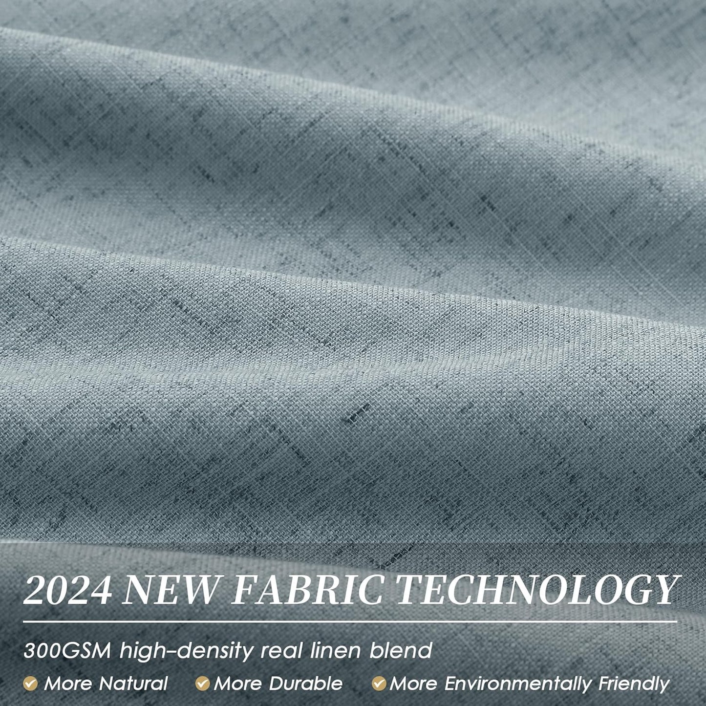 BOODII 108 Inch Black Out Curtains 2 Panels Set Back Tab Thermal Insulated Natural Linen Textured Blackout Curtains Noise Reducing Stone Blue Neutral Living Room Darkening Window Drapes 52x108