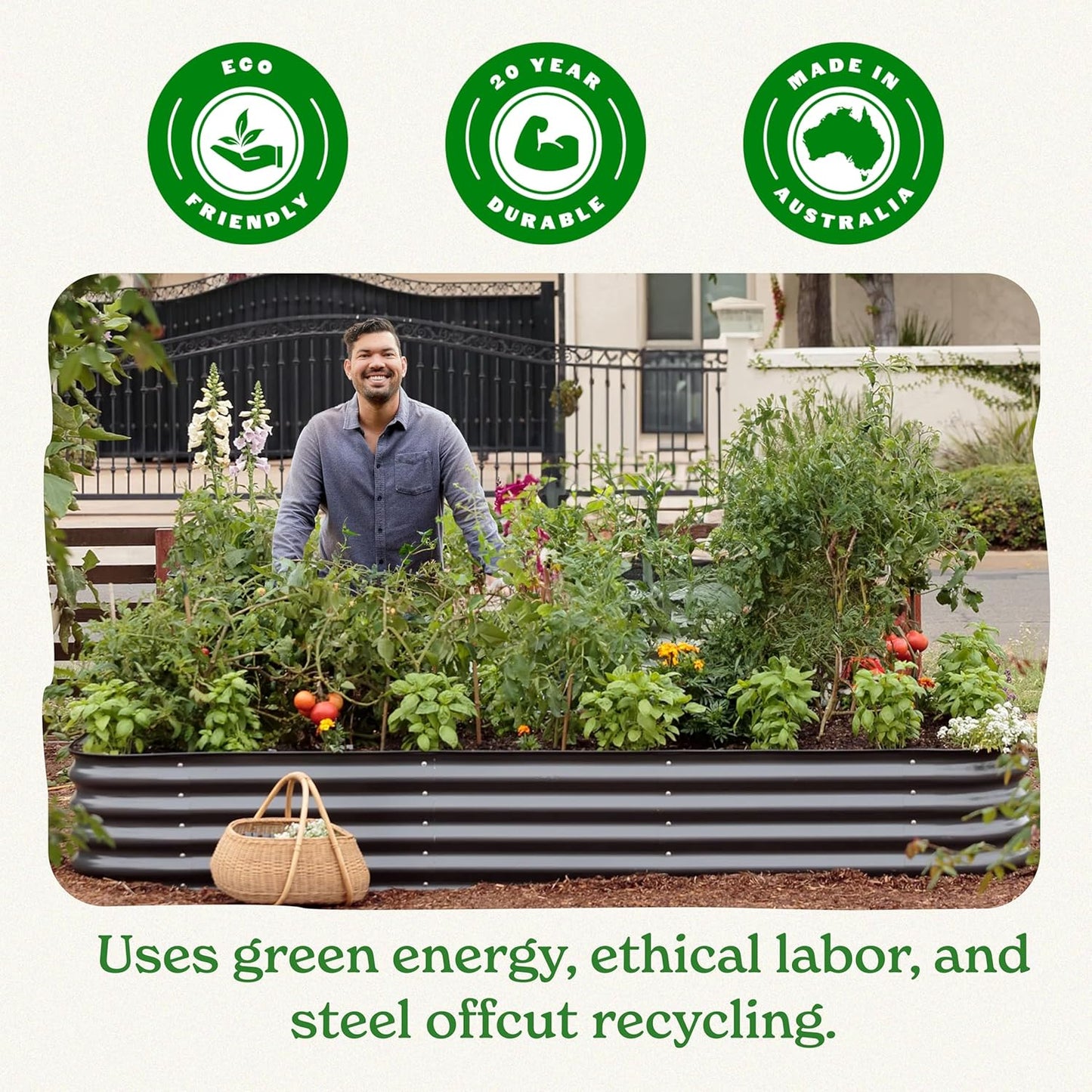 Epic Gardening 5-in-1 Modular Galvanized Raised Garden Bed Kit, 15" Tall Metal Planter Box, Durable Aluzinc Steel Raised Garden Bed Outdoor for Vegetables, Herbs, Flowers & Fruits - Round - Light Clay