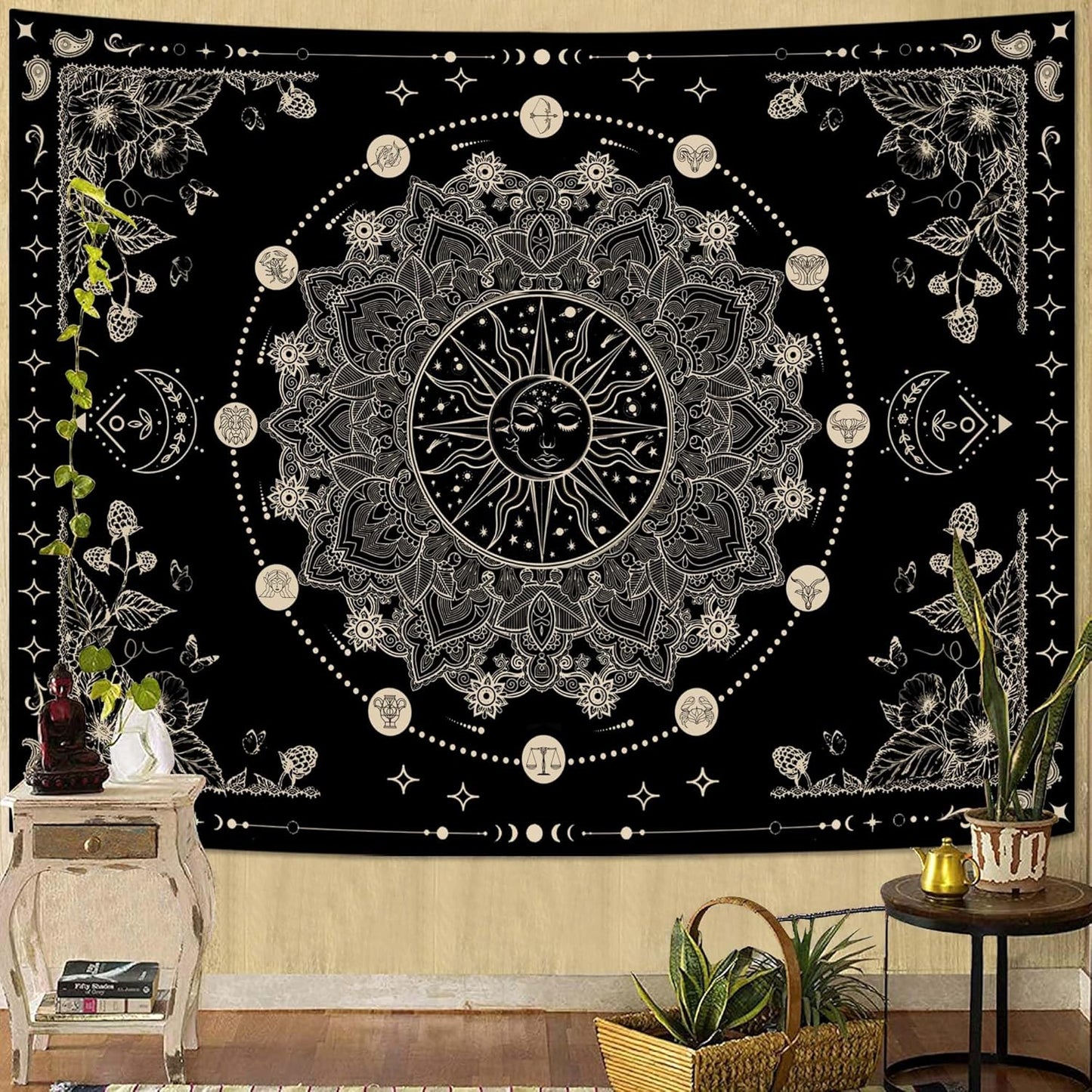 Lunerfex Sun and Moon Mandala Tapestry Boho Tapestry for Bedroom Black and White Tapestries Wall Hanging Living Room Wall Art and Home Decor 60x80