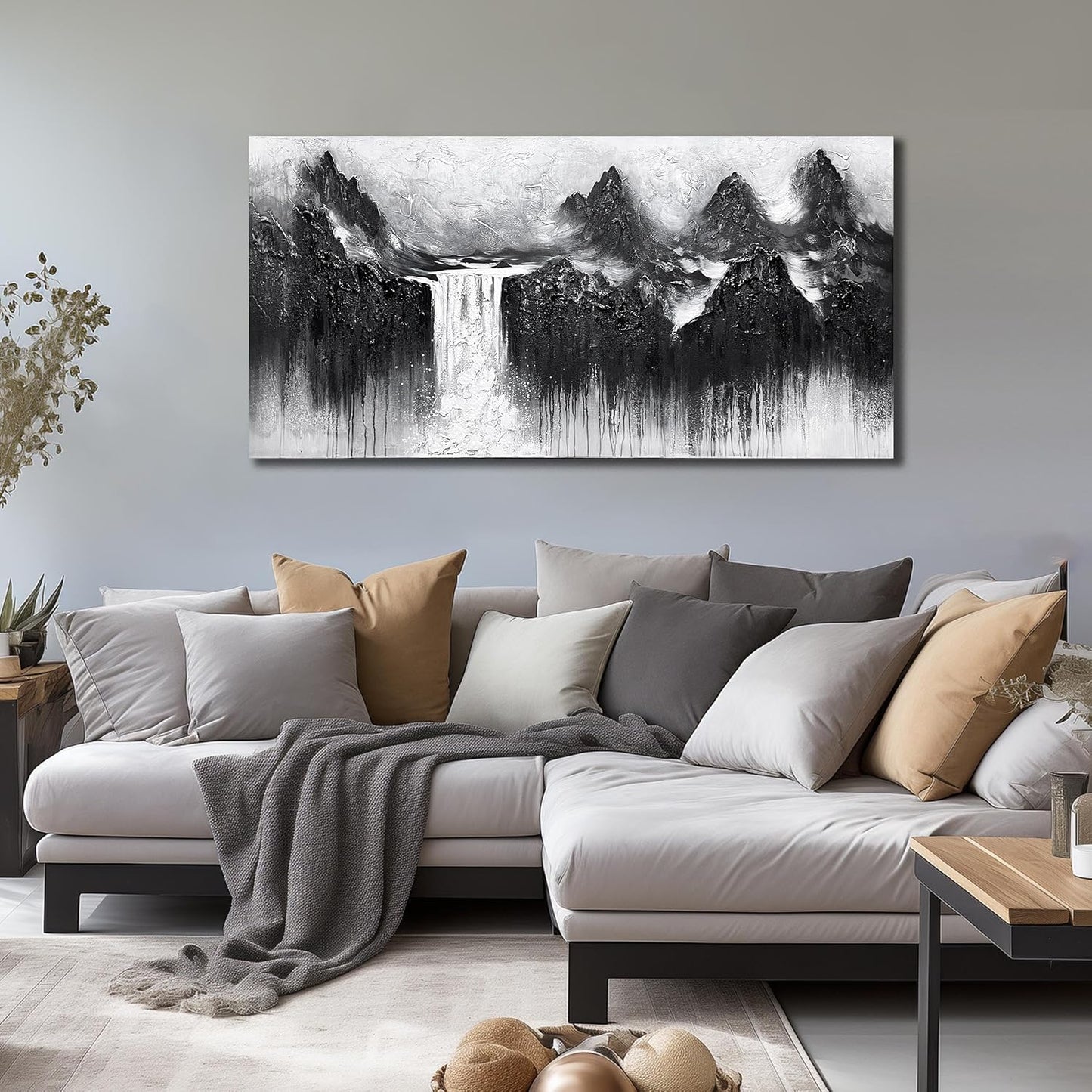 Waterfall Wall Decor for Dining Room Mountain Canvas Wall Art for Bedroom Black and White Pictures for Living Room Size 29 x 58 Inch