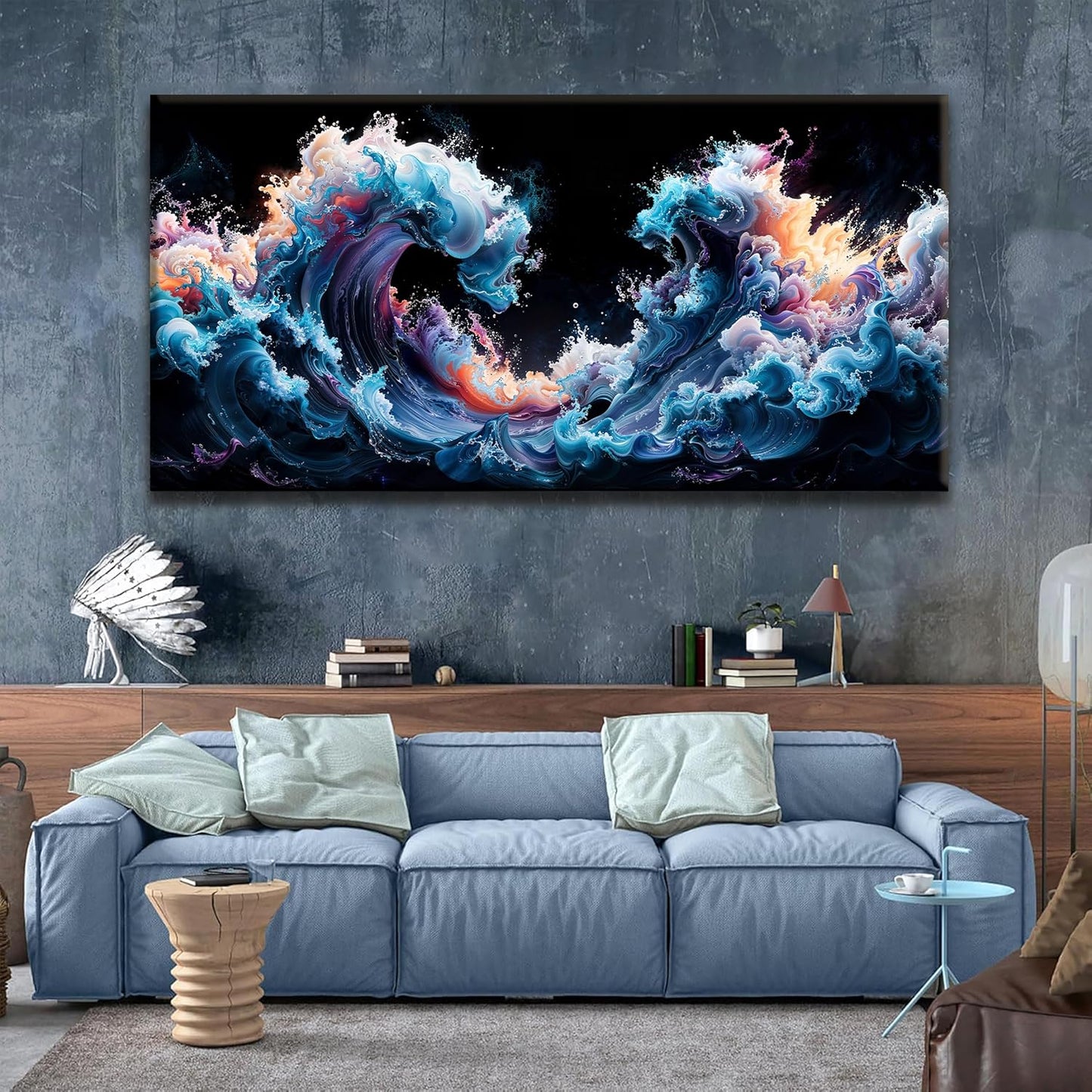 QSQ Large Abstract Wall Art For Living Room Colorful Waves Canvas Art Wall Decor Painting Blue Maximalist Artwork Picture For Bedroom Dinning Room Modern Home Wall Decor 29 X 58 In