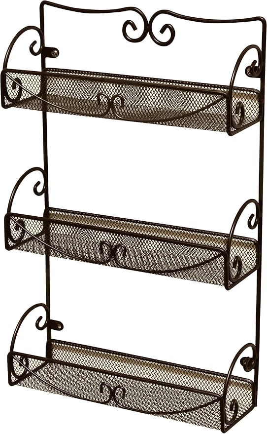 Deco Brothers 3 Tier Wall Mounted Hanging Spice Rack, Bronze