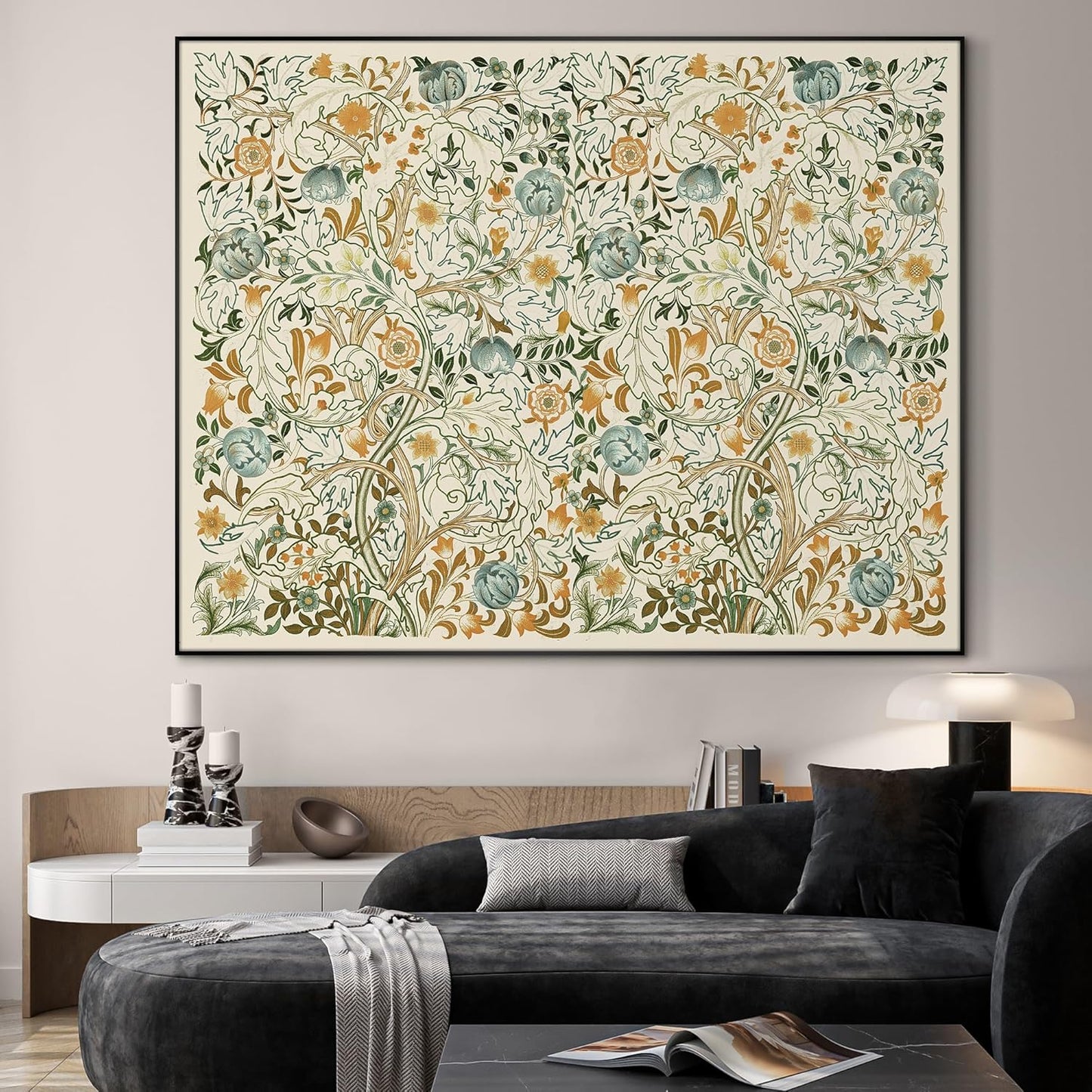 SIGNWIN 60"x72" Extra Large Framed Wall Art Vintage Botanical Floral with Golden and Teal Leaves, Elegant Nature Illustration for Home Living Room Bedroom Decor (Frame Assembly Required)