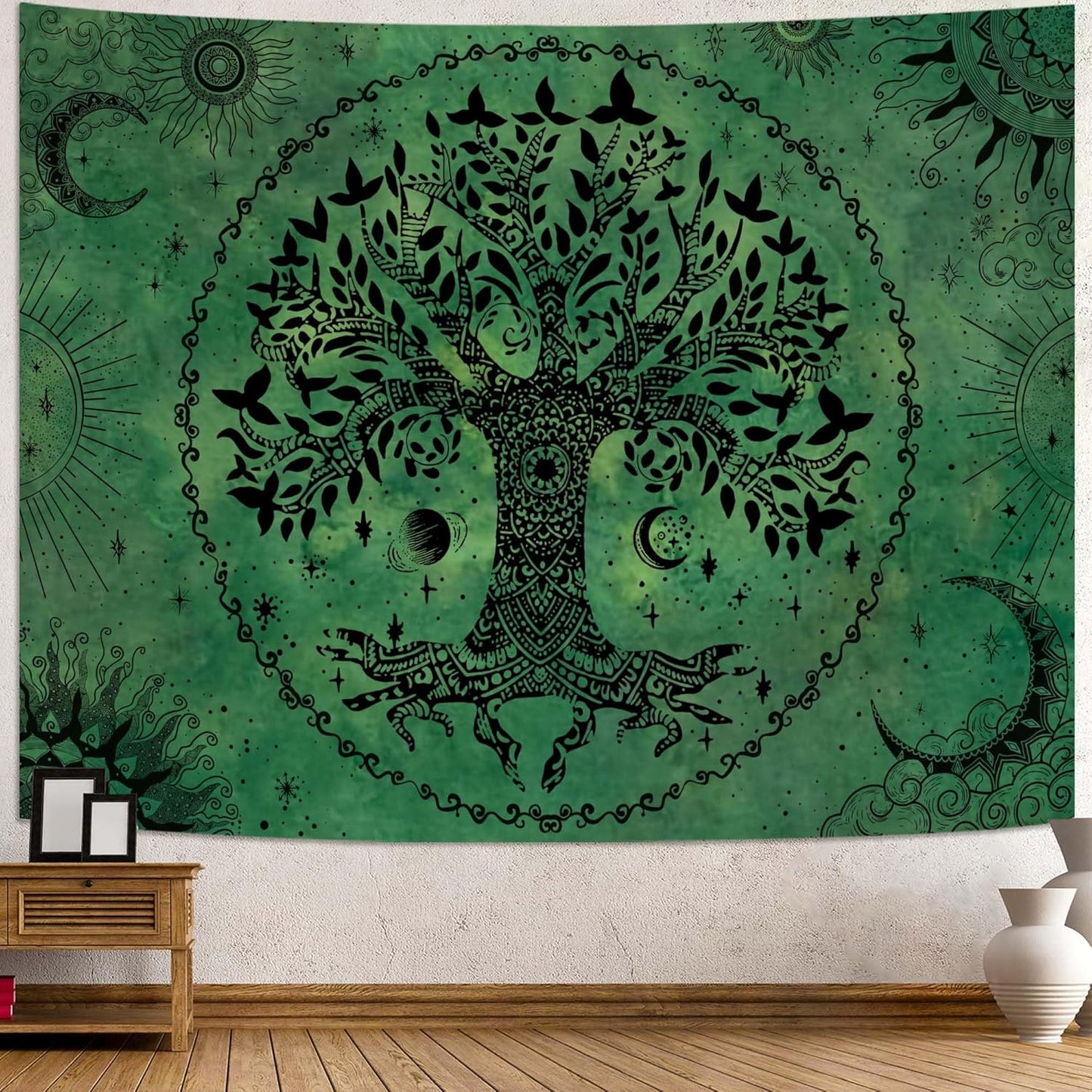 Lunerfex Tree of Life Mandala Tapestry Boho Tapestry for Bedroom Green Tapestries Wall Hanging Living Room Wall Art and Home Decor 44x60