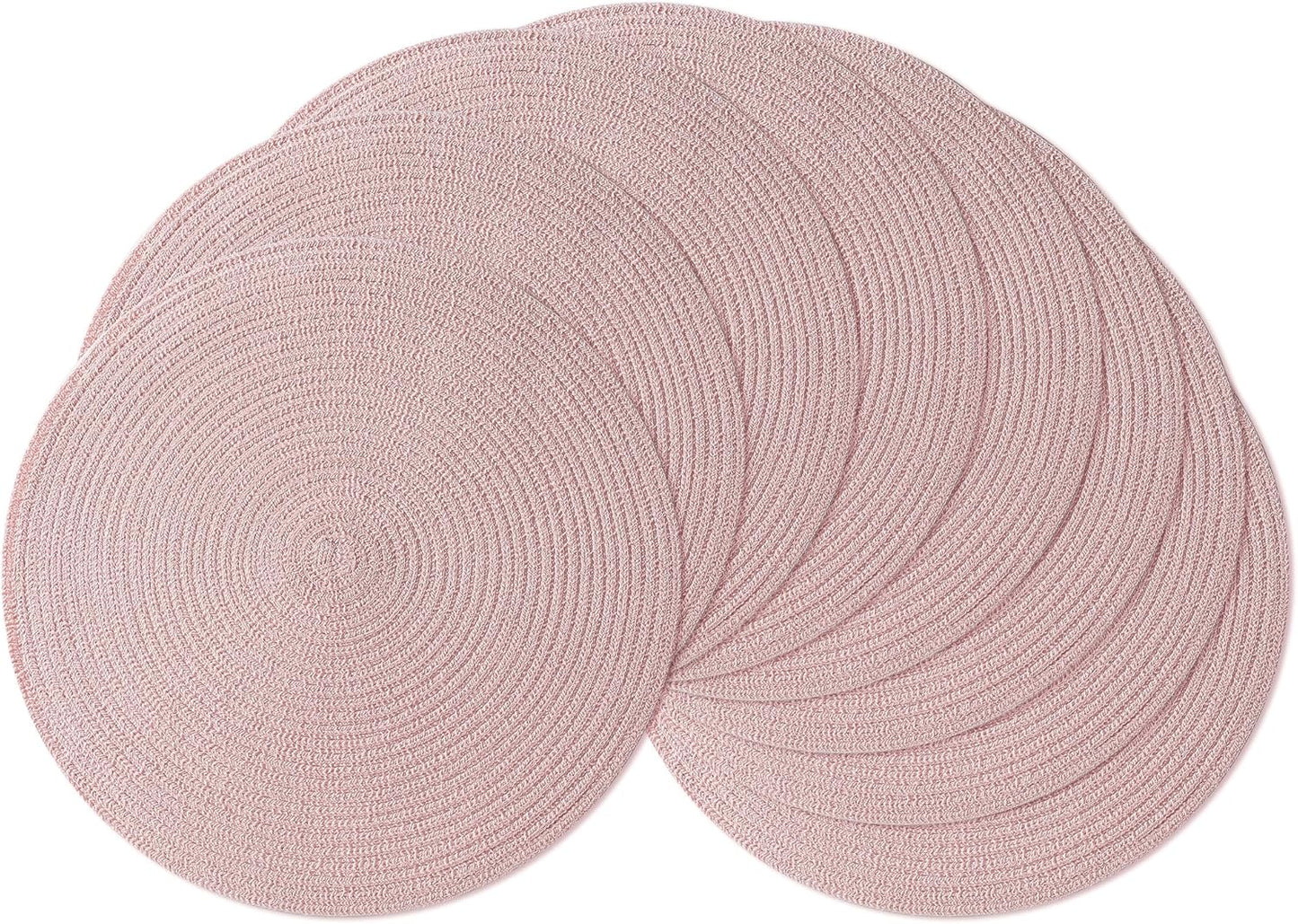 Leetaltree Round Placemats Heat and Slip Resistant Cotton Table Mats, Washable Bohemian Placemats for Dining Tables (Pink, Set of 6)