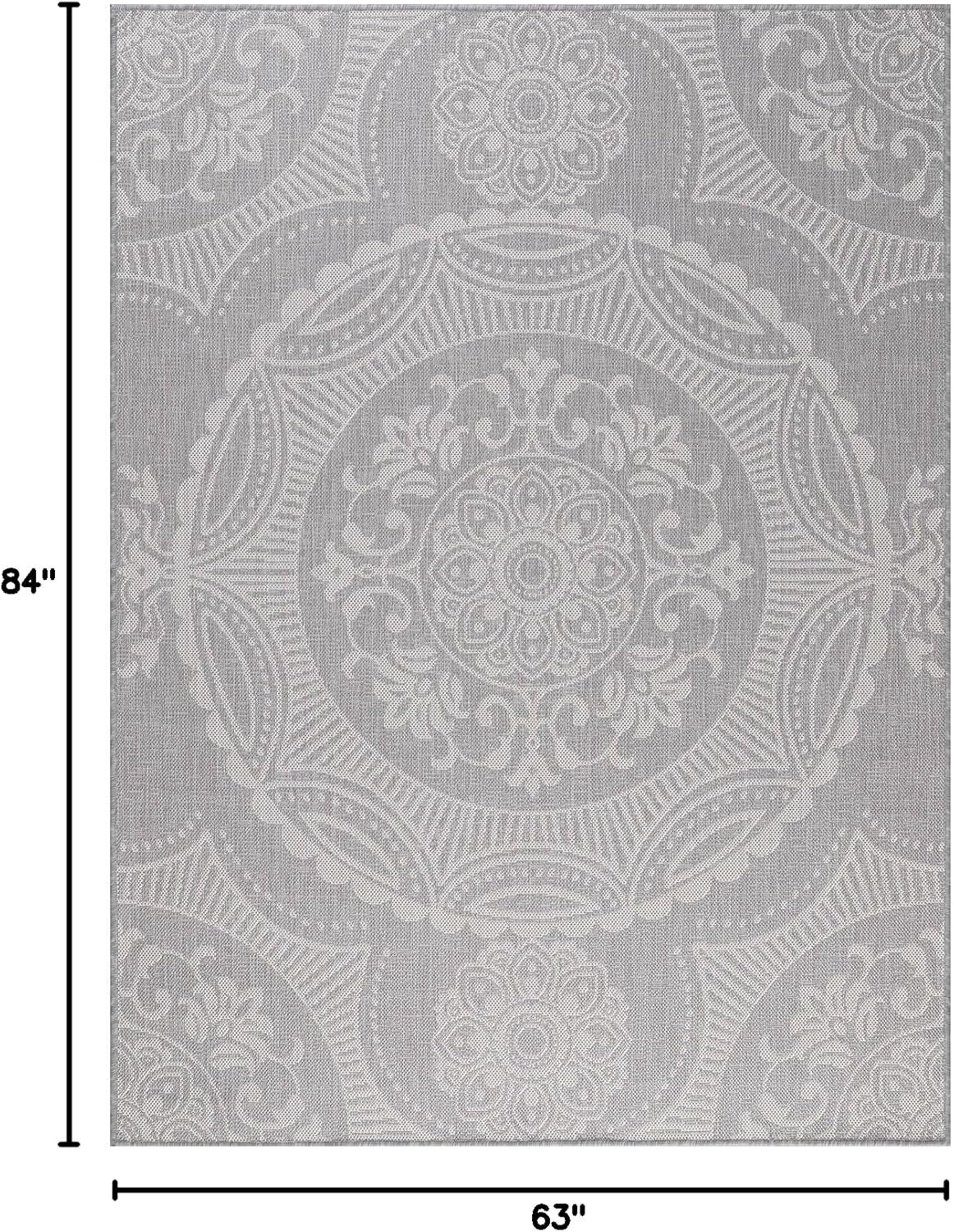 Medallion Outdoor Rug 5x7 Washable Outside Carpet for Indoor Patio Porch Waterproof Easy Cleaning Non Shedding Area Rugs Gray 5 x 7