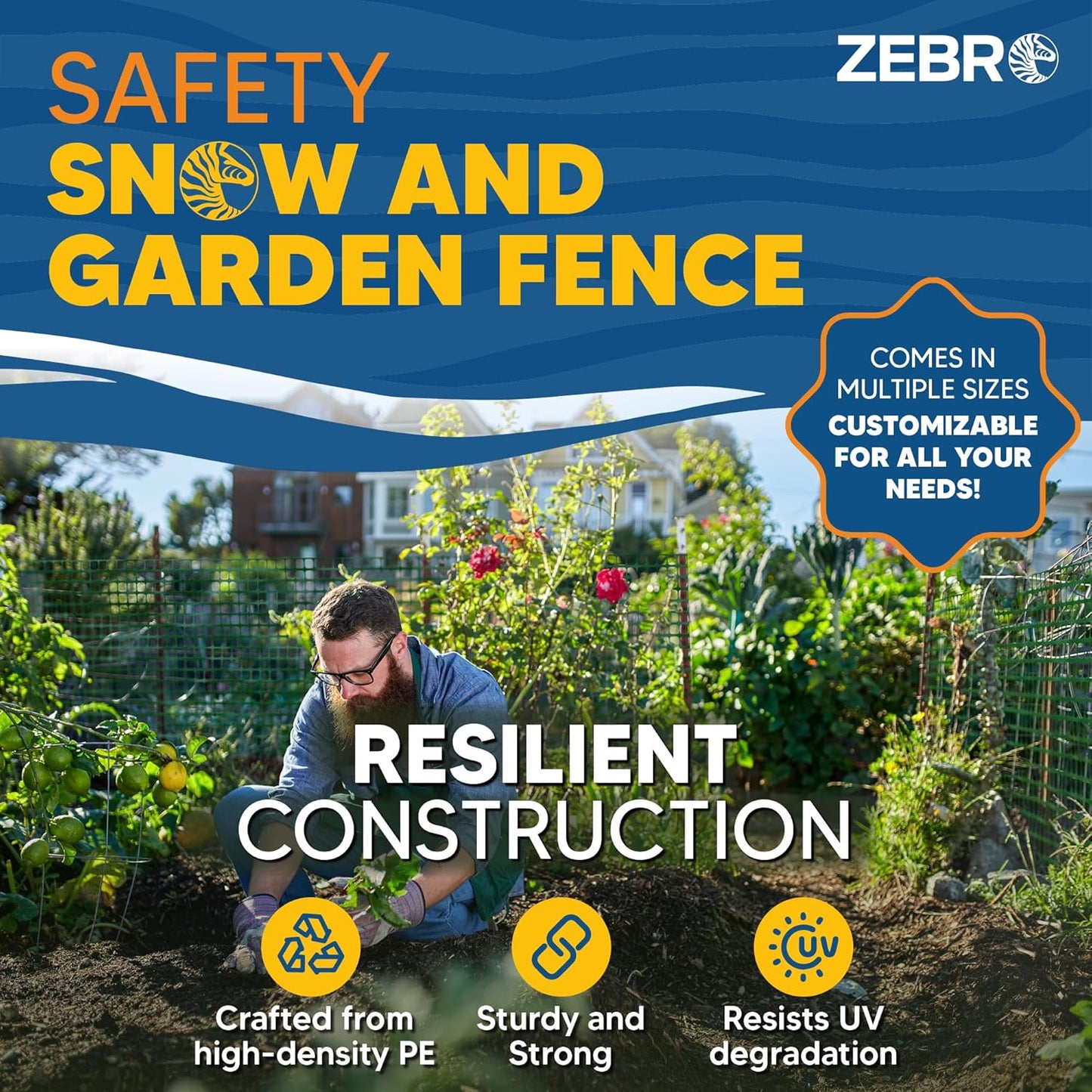 ZEBRO 4' x 100' Green Plastic Garden Fence Roll – Standard Duty Safety Netting for Snow, Poultry, Deer, Dogs – Reusable Outdoor Barrier for Yard, Landscaping, Animal Protection