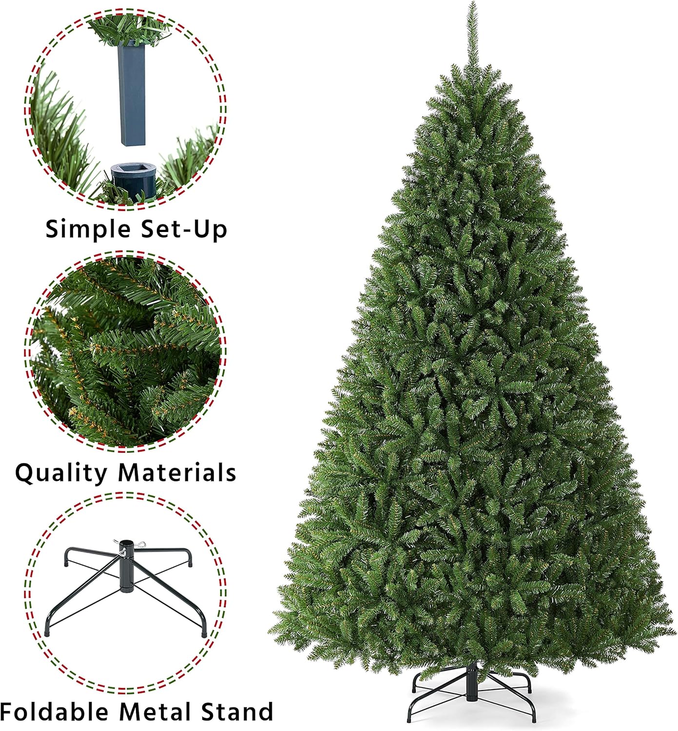 Yaheetech 7.5ft Premium Unlit Douglas Full Fir Christmas Tree with Foldable Stand Extra Thick Xmas Tree for Home Party Holiday Decoration with 2326 Branch Tips